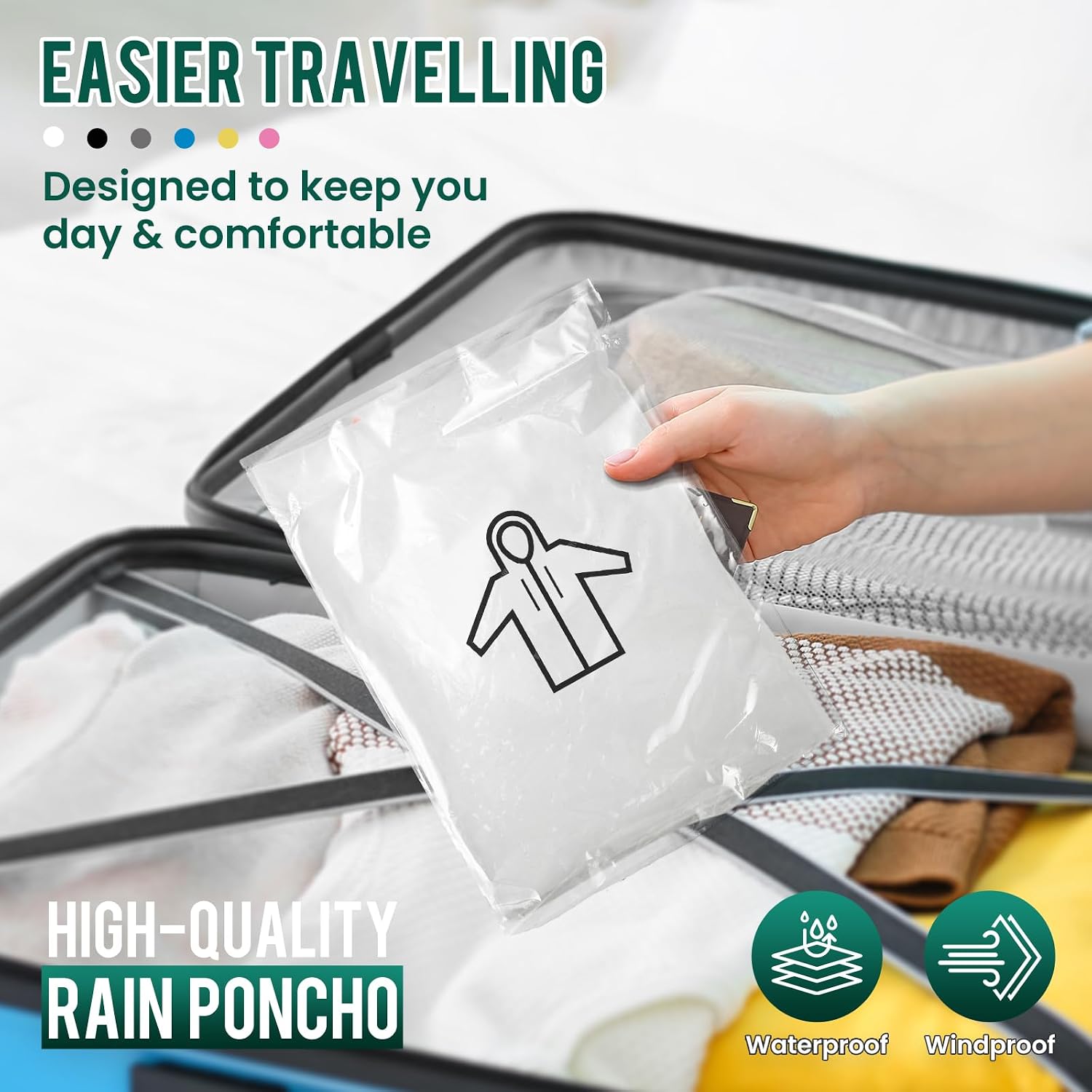 Detalle de Aolegoo Regenponcho 2er-Set – Wiederverwendbar, leicht und tragbar für Fahrrad, Wandern, Camping und Festivals