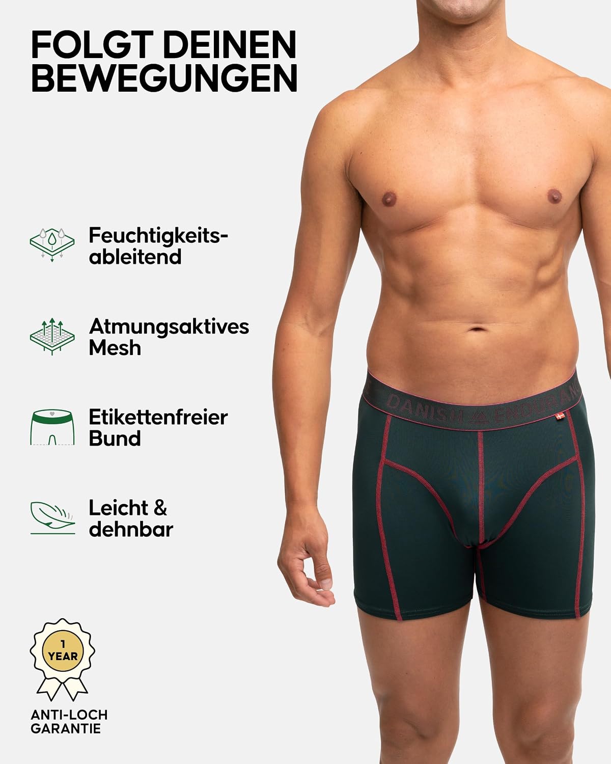 Detalle 2 de DANISH ENDURANCE 6er Pack Sport-Boxershorts Herren – Funktionsunterwäsche mit regulärer oder langer Beinlänge