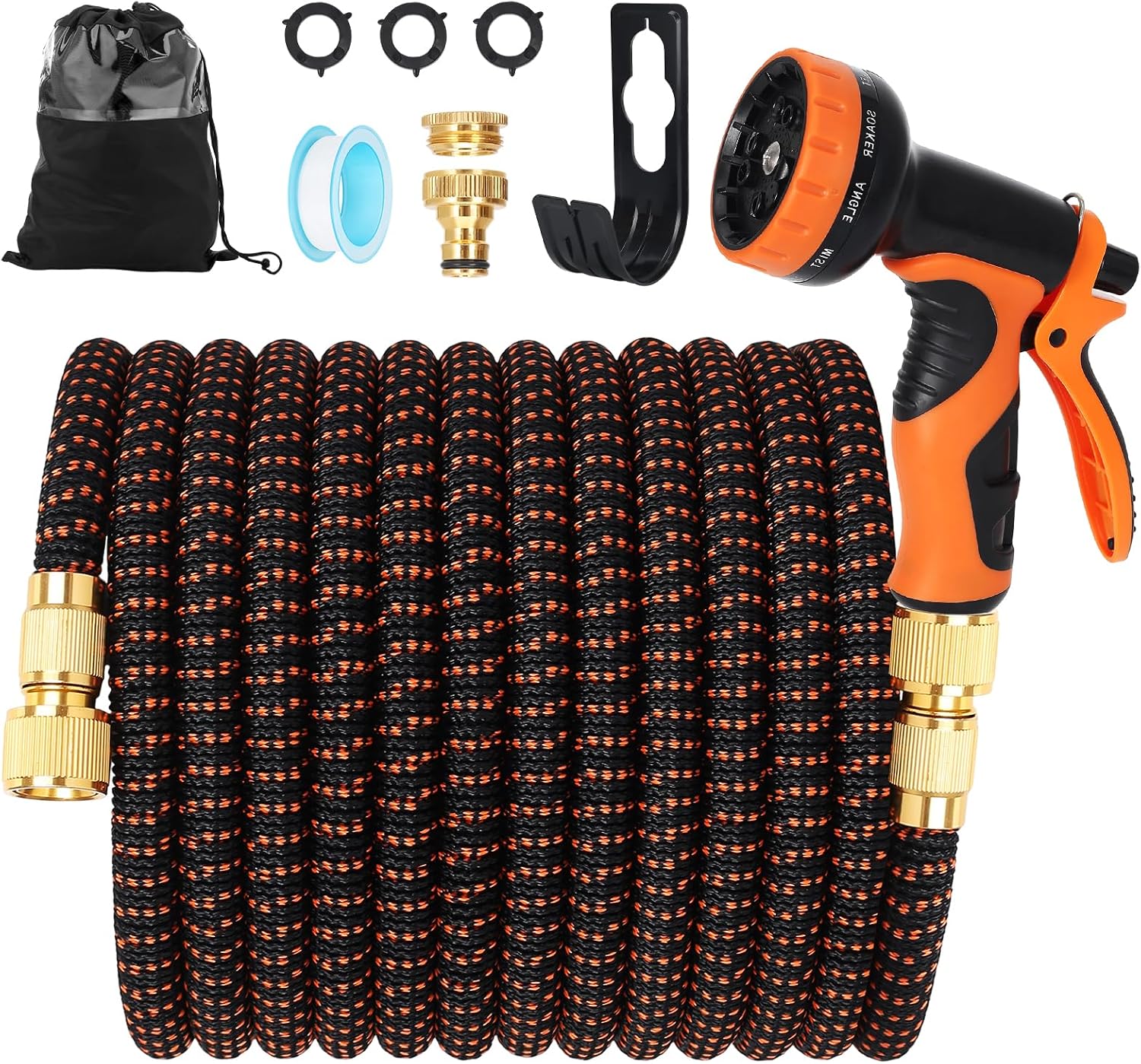Detalle de Flexible Garden Hose with Latex-Expander (100FT/30M) – 3/4" and 1/2" Metal Fittings, 10-Function Sprayer