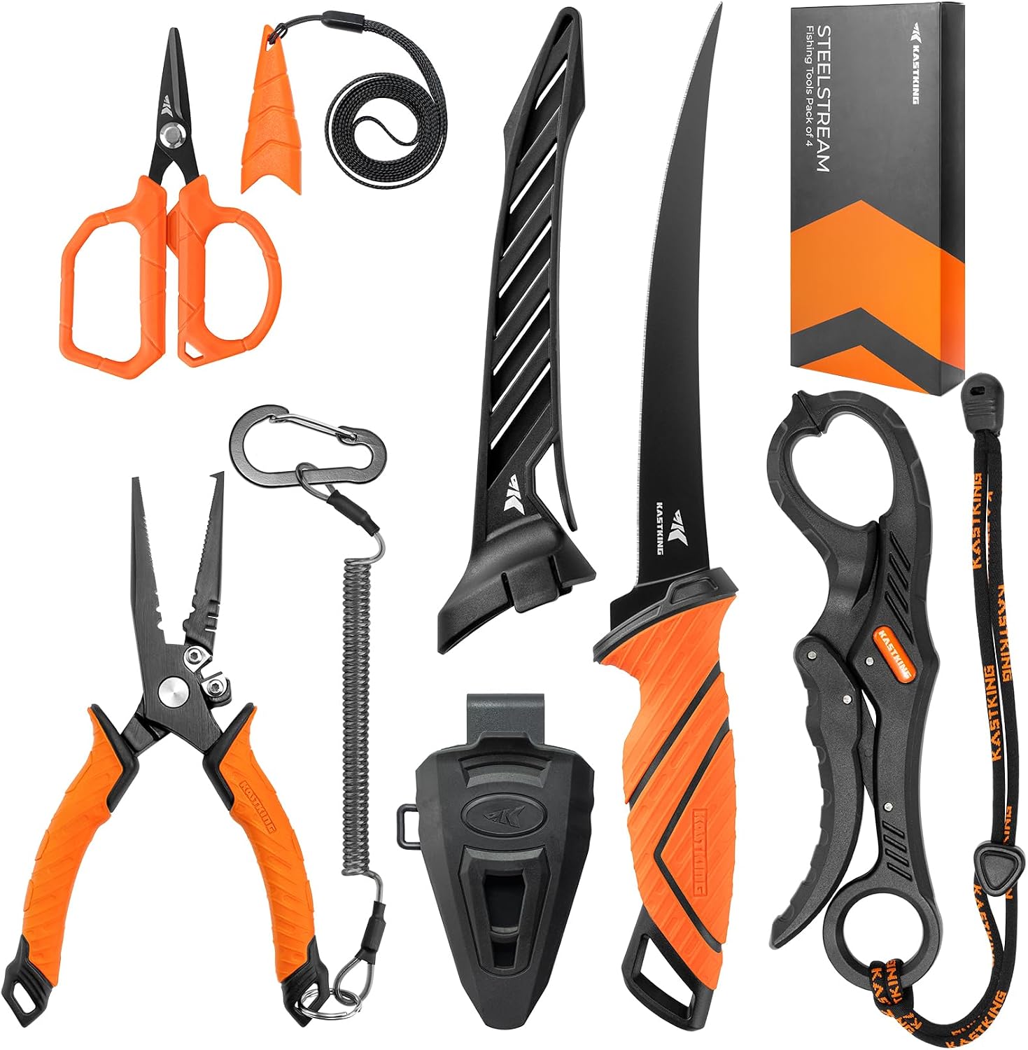 Detalle de KastKing SteelStream Fishing Tool Set with Pliers, Fillet Knife, Scissors & Lip Gripper