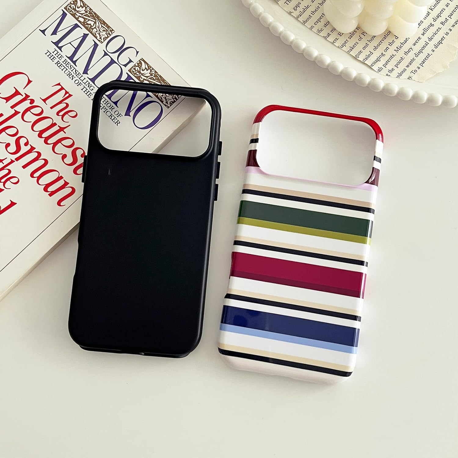 Detalle de Sayoaho iPhone 16 Pro Case, Colorful Retro Stripes, TPU Edge and PC Back