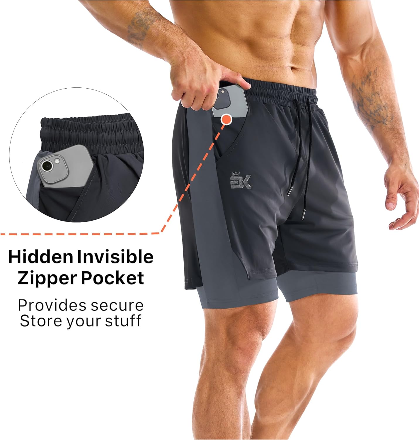 Thumbnail 4 de BROKIG Men's Liner Gym Shorts – Lightweight with Zip Pocket
