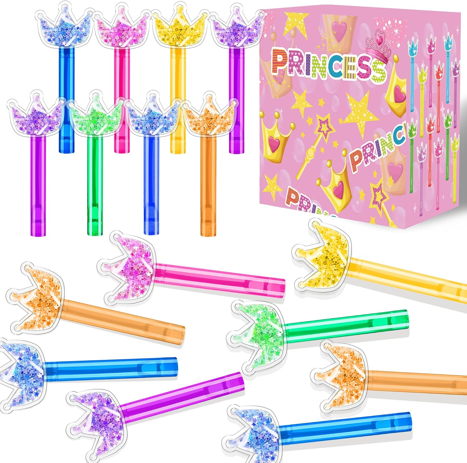 Detalle de PLOUGVI 202410-03 Glitter Crown Bubble Wands, 24-Pack, 6 Colors