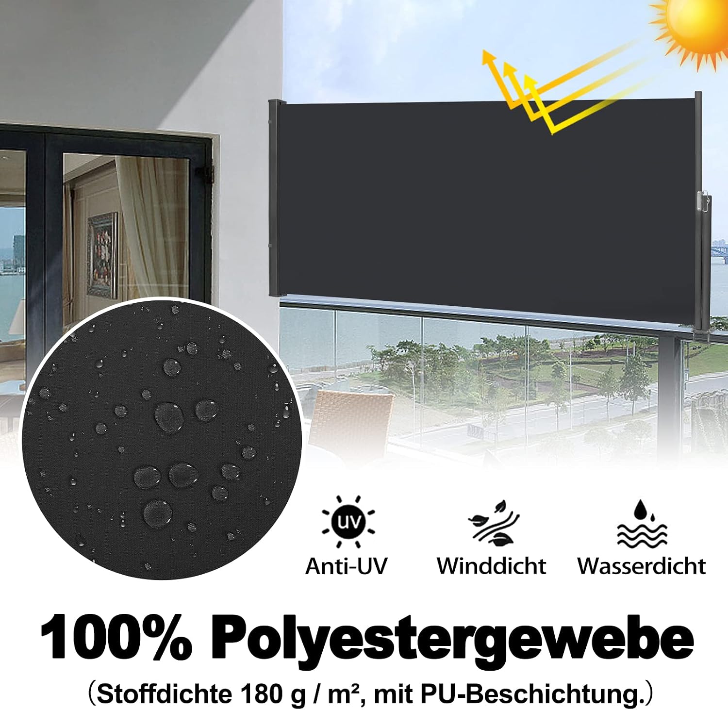 Detalle 2 de LZQ Seitenmarkise 100 x 300 cm Sichtschutz