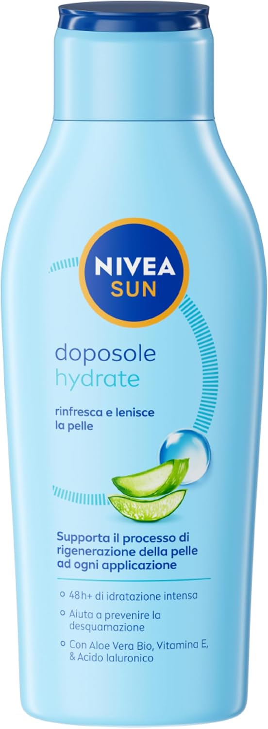 Detalle de NIVEA SUN Doposole Hydrate Maxi 400 ml: doposole idratante 48h con Aloe Bio e Vitamina E