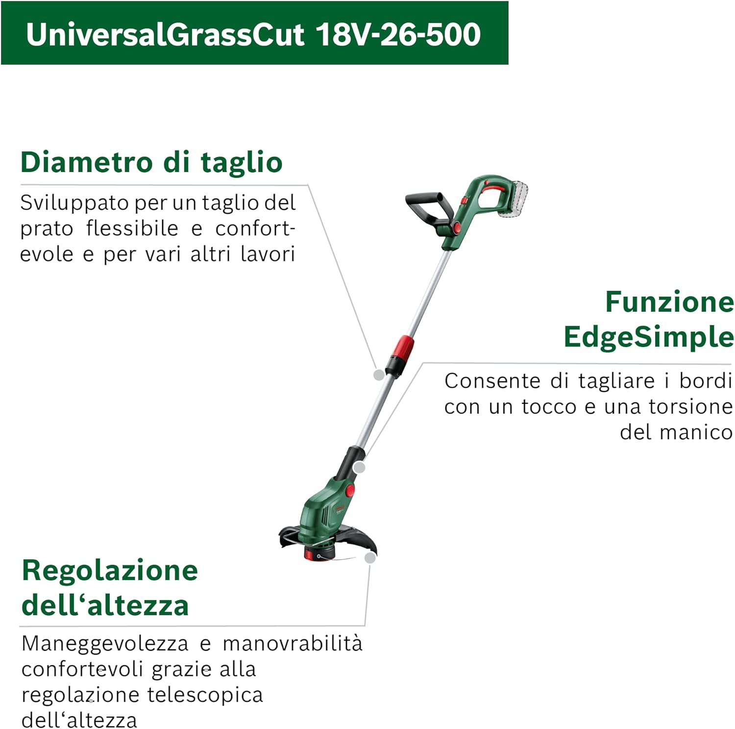 Thumbnail 2 de Bosch UniversalGrassCut 18V-26-500 tagliabordi a batteria: rifinitura bordi e prato fino a 26 cm