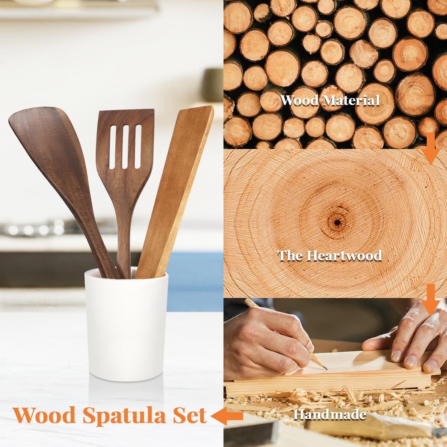 Detalle de MORGLES Wooden Spatula Set, Acacia Wood