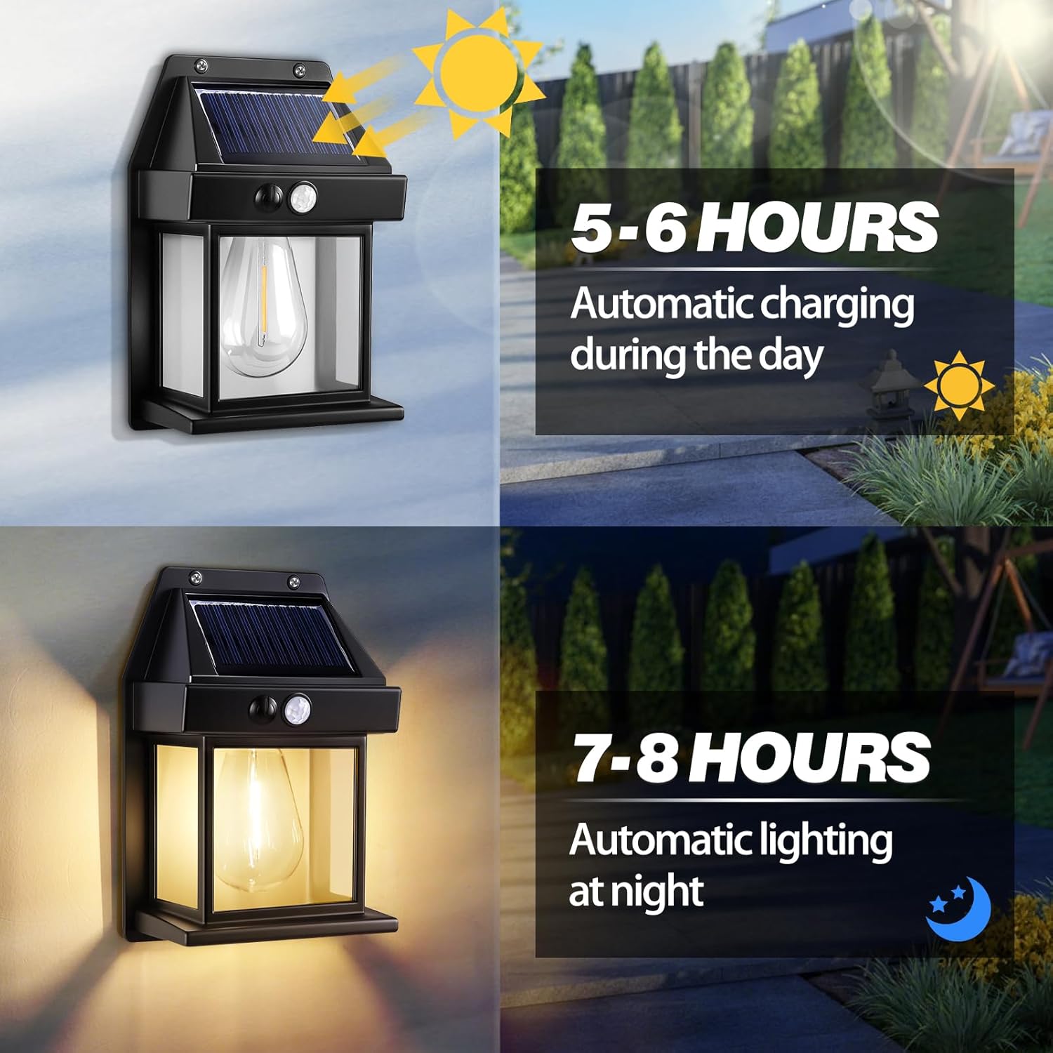Thumbnail 2 de Blakapoo 2 Pack Solar Wall Lights Outdoor: Motion Sensor, IP65 Waterproof, Warm White