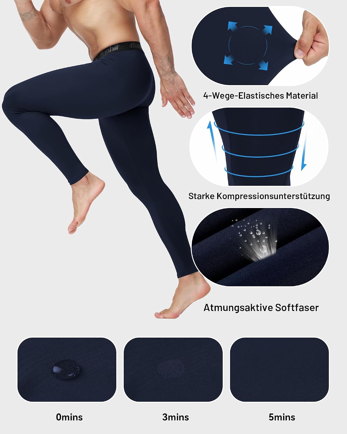 Thumbnail 2 de Runhit 1/3er Pack Kompressionshose Herren – schnelltrocknende lange Sportleggings für Lauftraining & Gym