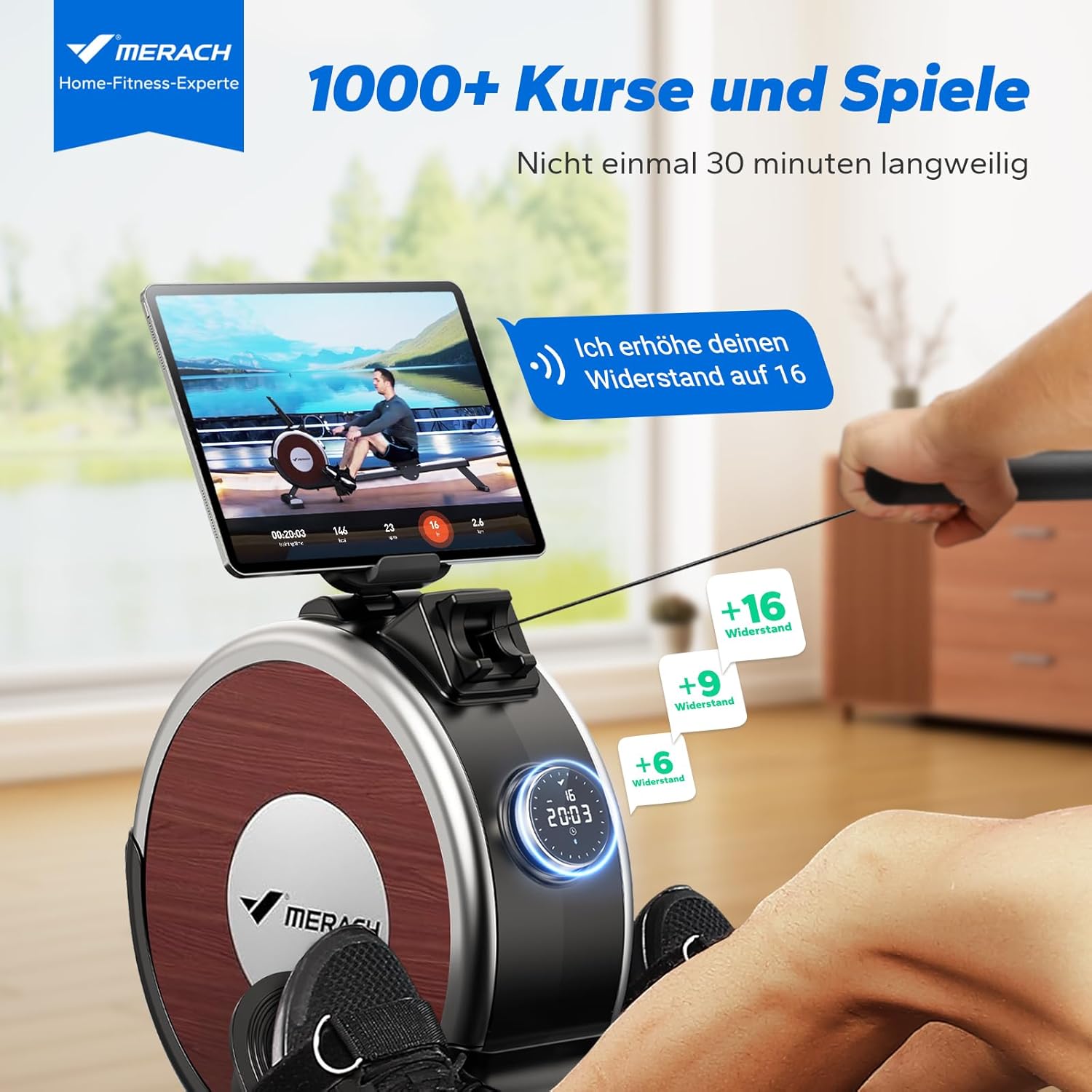 Detalle 2 de MERACH Rudergerät 16 Stufen – leises Magnetgerät 🚣