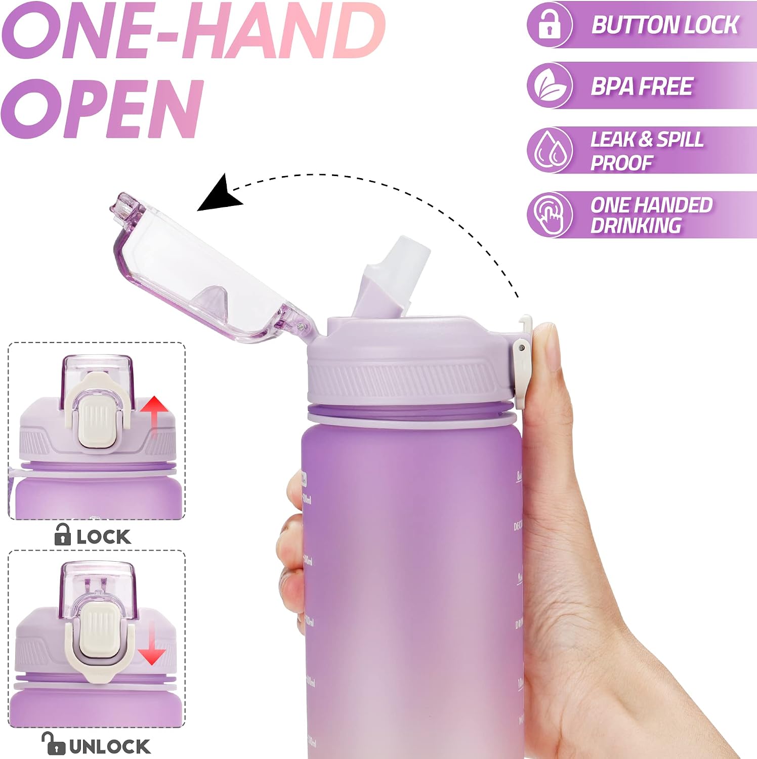 Detalle de YC Kitchen 2212 waterfles van 1 liter met rietje en tijdmarkeringen
