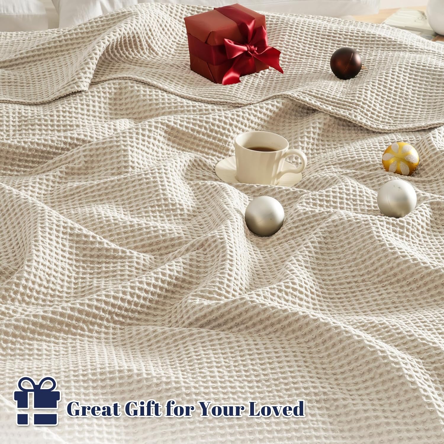 Thumbnail 5 de PHF 100% Cotton Waffle Weave Blanket King Size (220 x 240 cm)