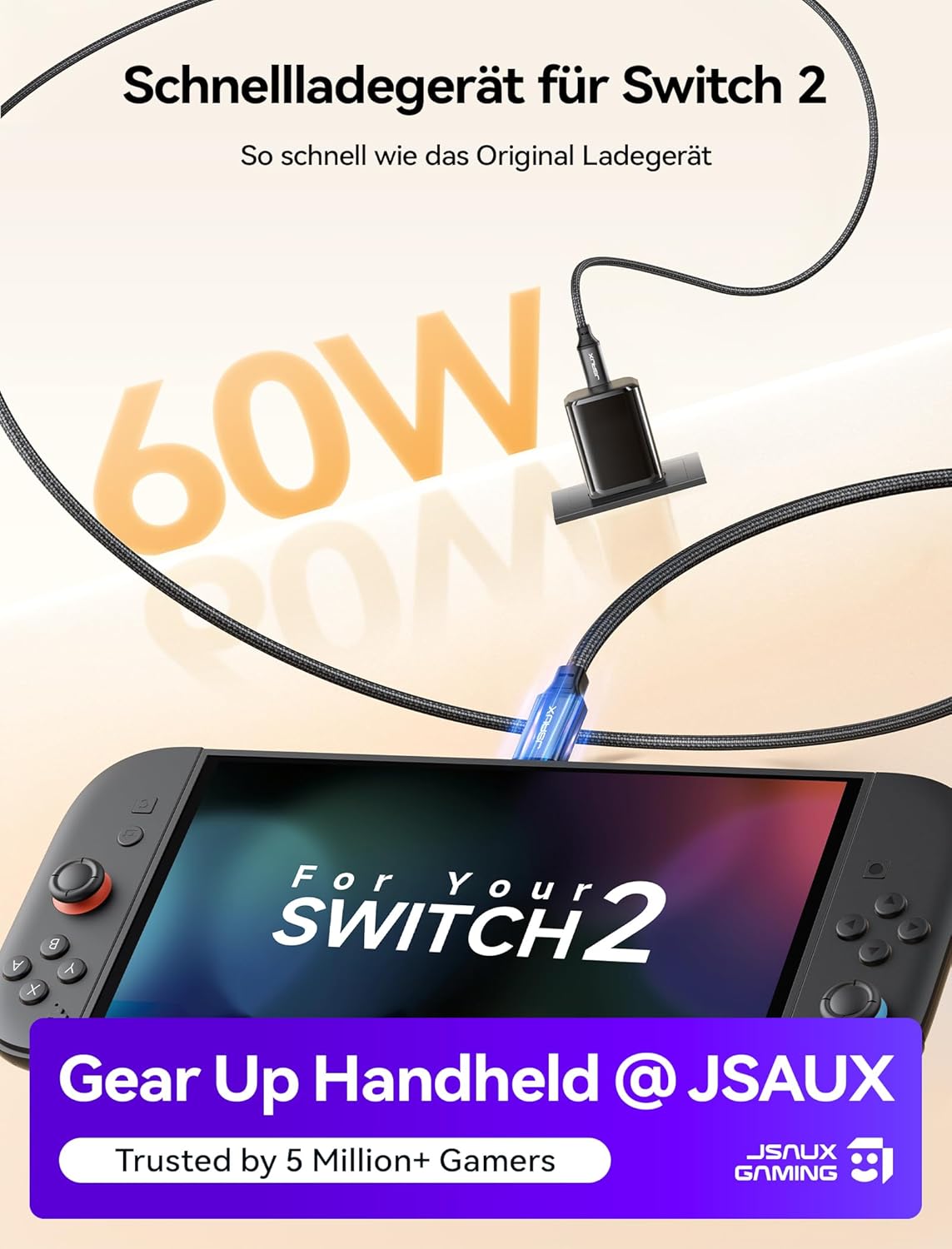 Thumbnail 1 de JSAUX 60W USB‑C Ladegerät mit GaN für Switch 2 (TV-Modus) – inkl. 2m USB‑C Kabel