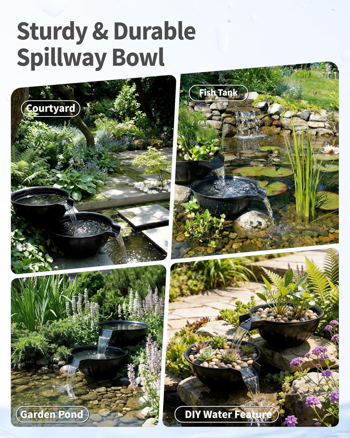Thumbnail 6 de POPOSOAP Spillway Bowl and Basin Fountain Kit — Mini Pond with 2500 L/h Pump