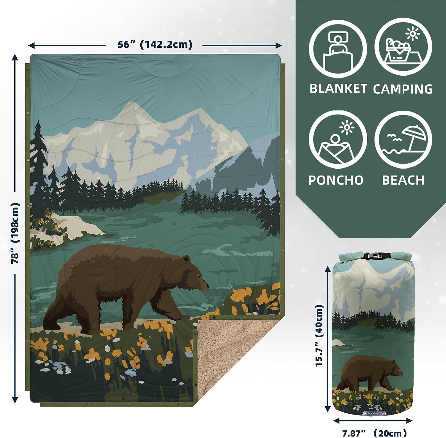 Detalle de KawaGebo Kamp Campingdecke ultraleicht mit Thermal Sherpa & Ripstop, wasserabweisend, 145×200 cm