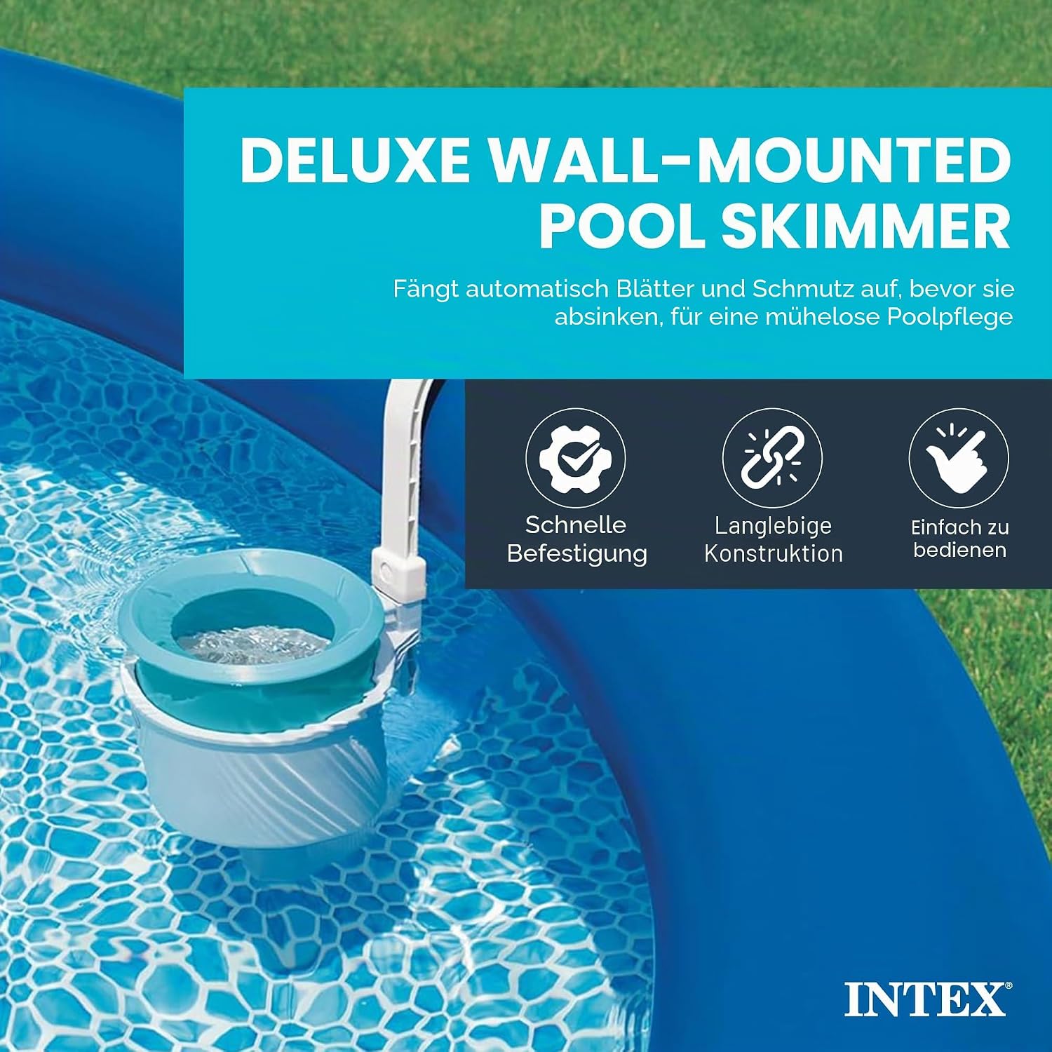 Detalle de Intex Deluxe Oberflächenskimmer 28000E – Wandmontage, Grau, 20.96 x 24.13 x 33.02 cm