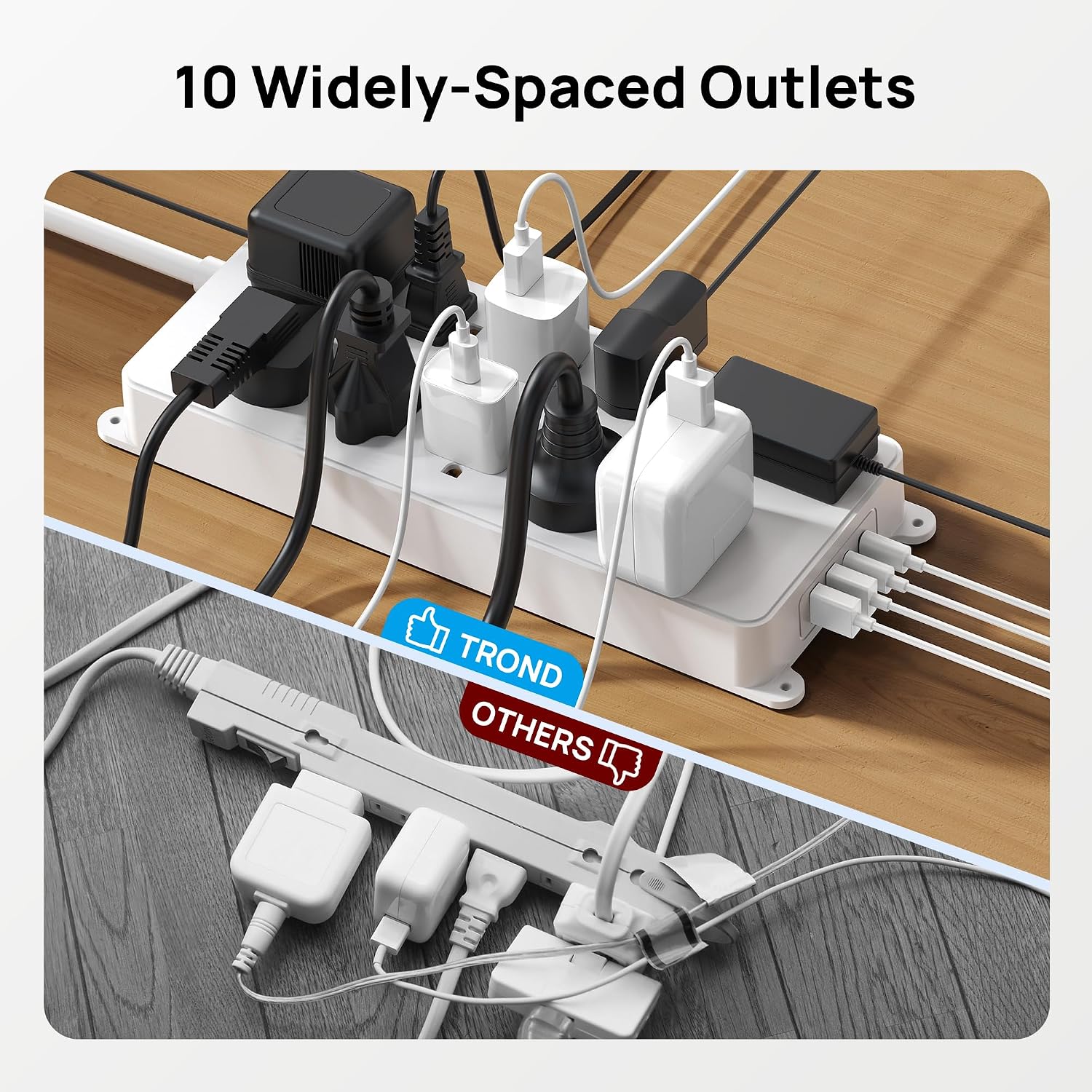 Detalle 2 de TROND Prime VIII Surge Protector Power Bar, 10 Outlets, 4 USB Ports