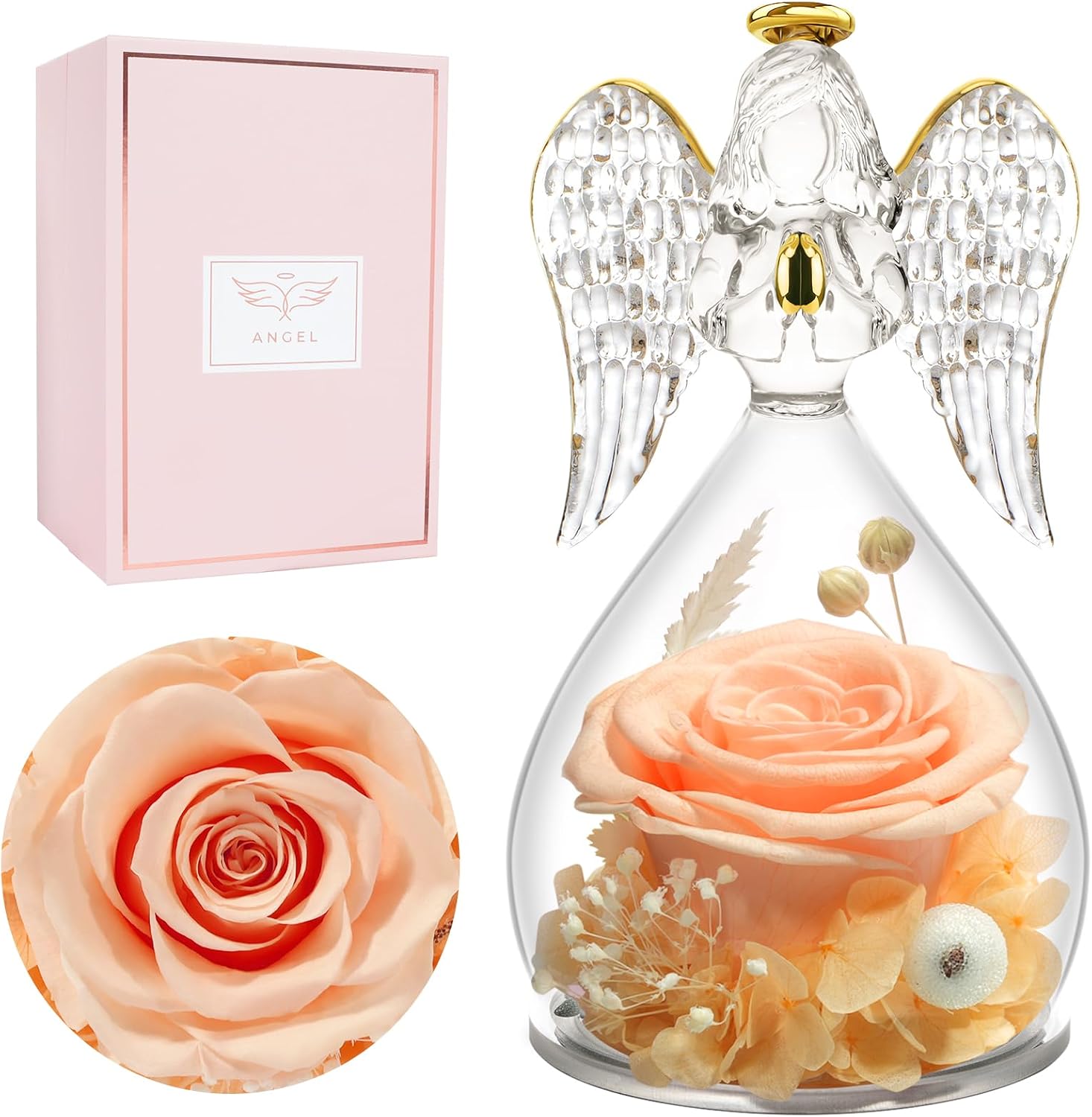 Detalle de Miofula Ewige Rose mit Engelfigur – Geschenkset für Frauen