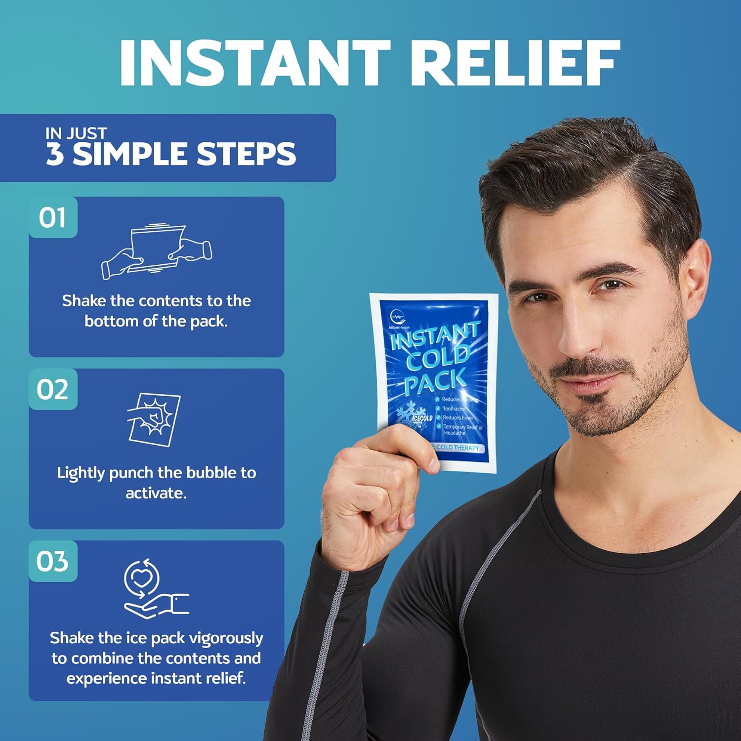 Thumbnail 3 de AllSett Health Instant Ice Pack (15 x 11.5 cm) – 25 Disposable Instant Ice Packs