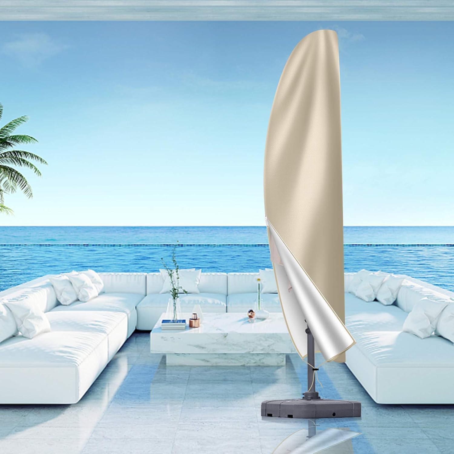 Detalle 2 de OKPOW cantilever parasol cover (600D Oxford, waterproof + UV resistant) for 2.5m–4m gardens