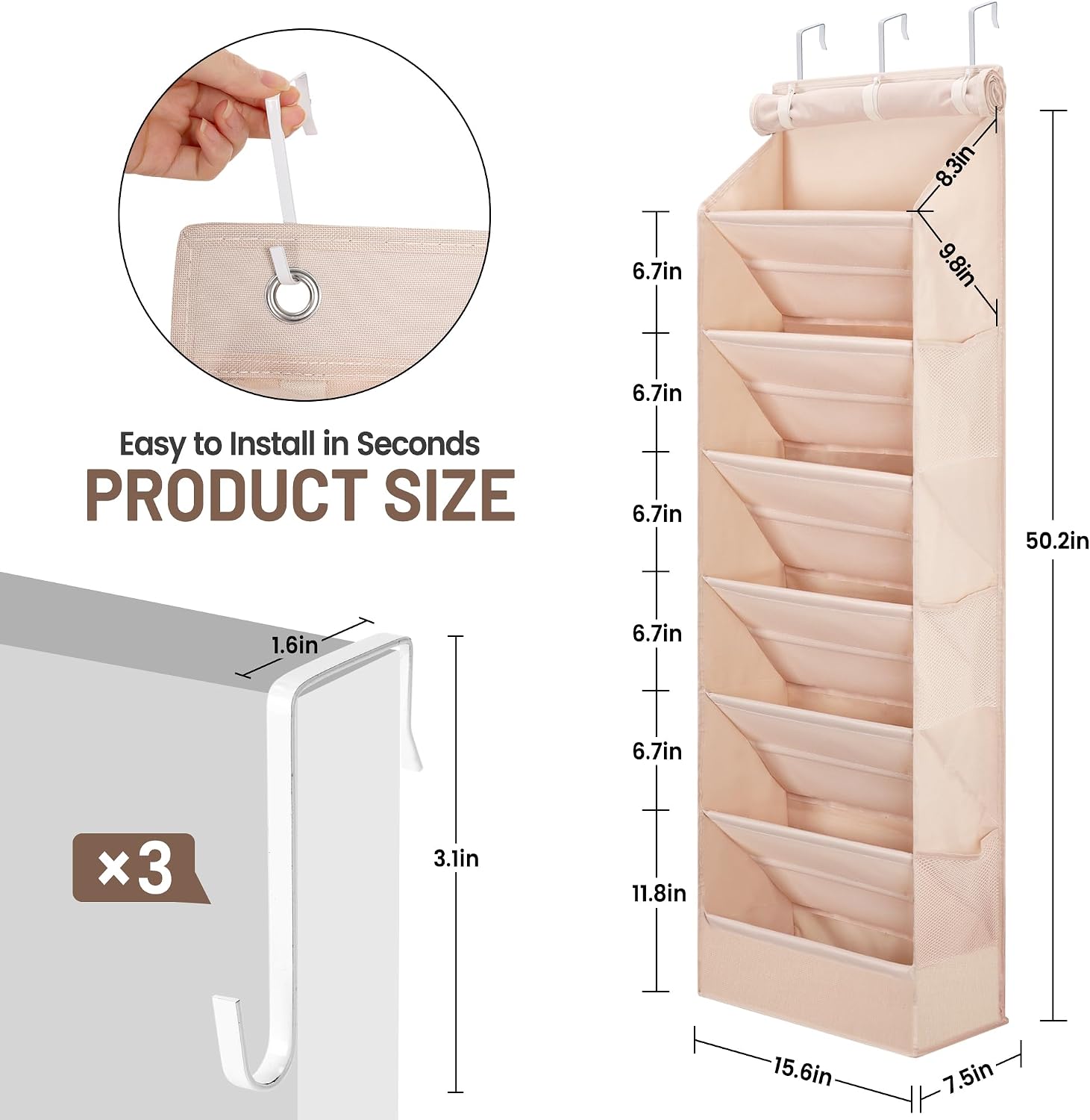 Thumbnail 1 de Erogeen 7 Tier Over the Door Shoe Organizer – Beige