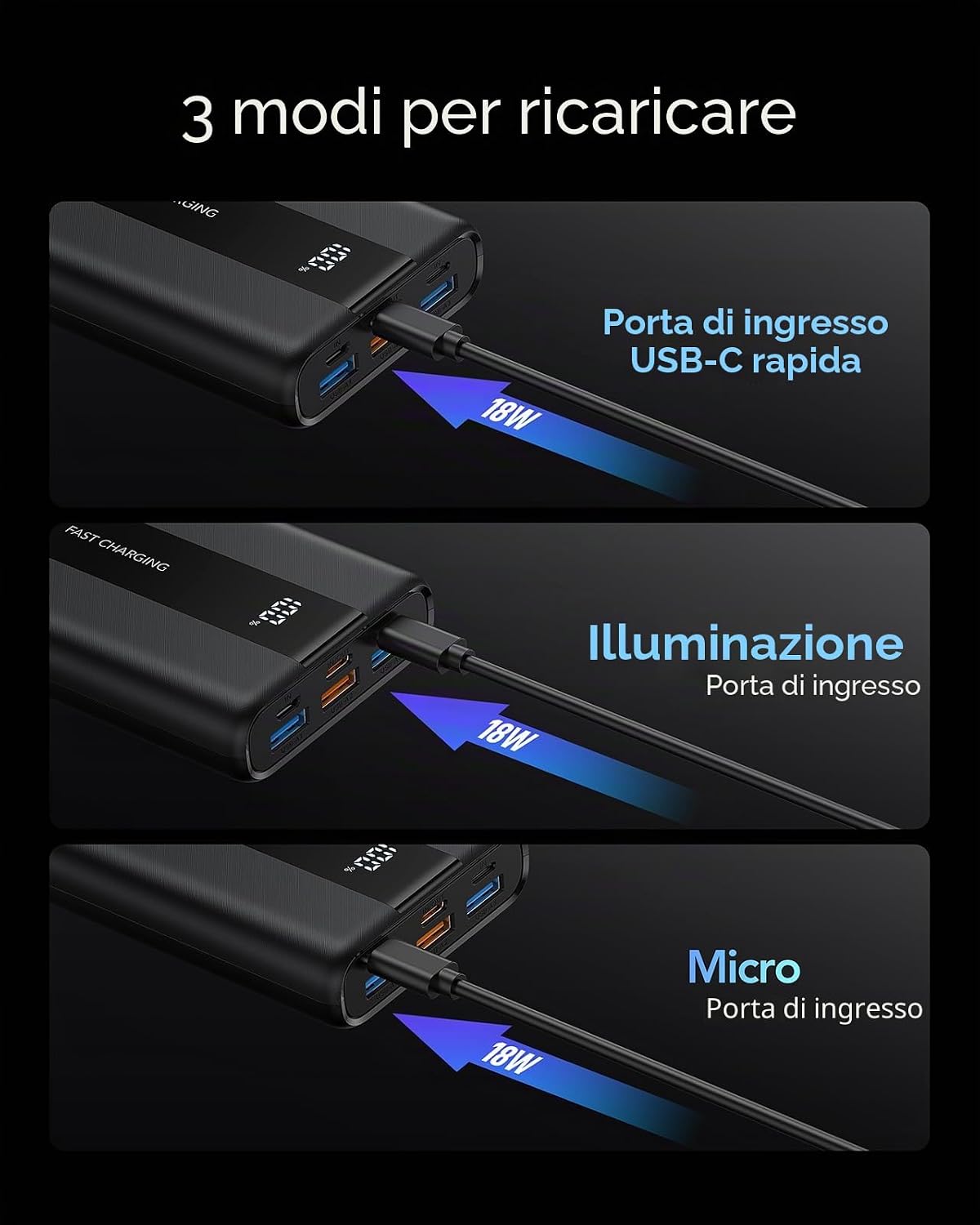 Thumbnail 4 de VRURC Power Bank 20000mAh ricarica rapida 22,5W