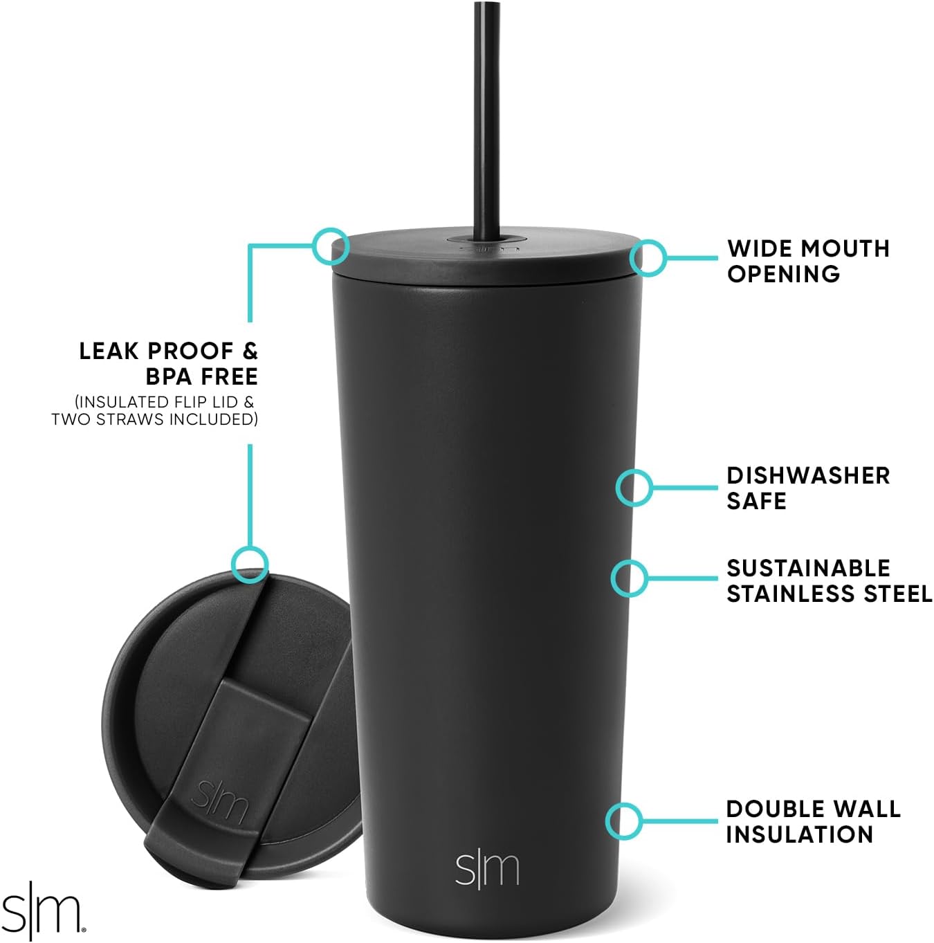 Thumbnail 1 de Simple Modern Classic 20oz Tumbler with Straw Lid — Midnight Black