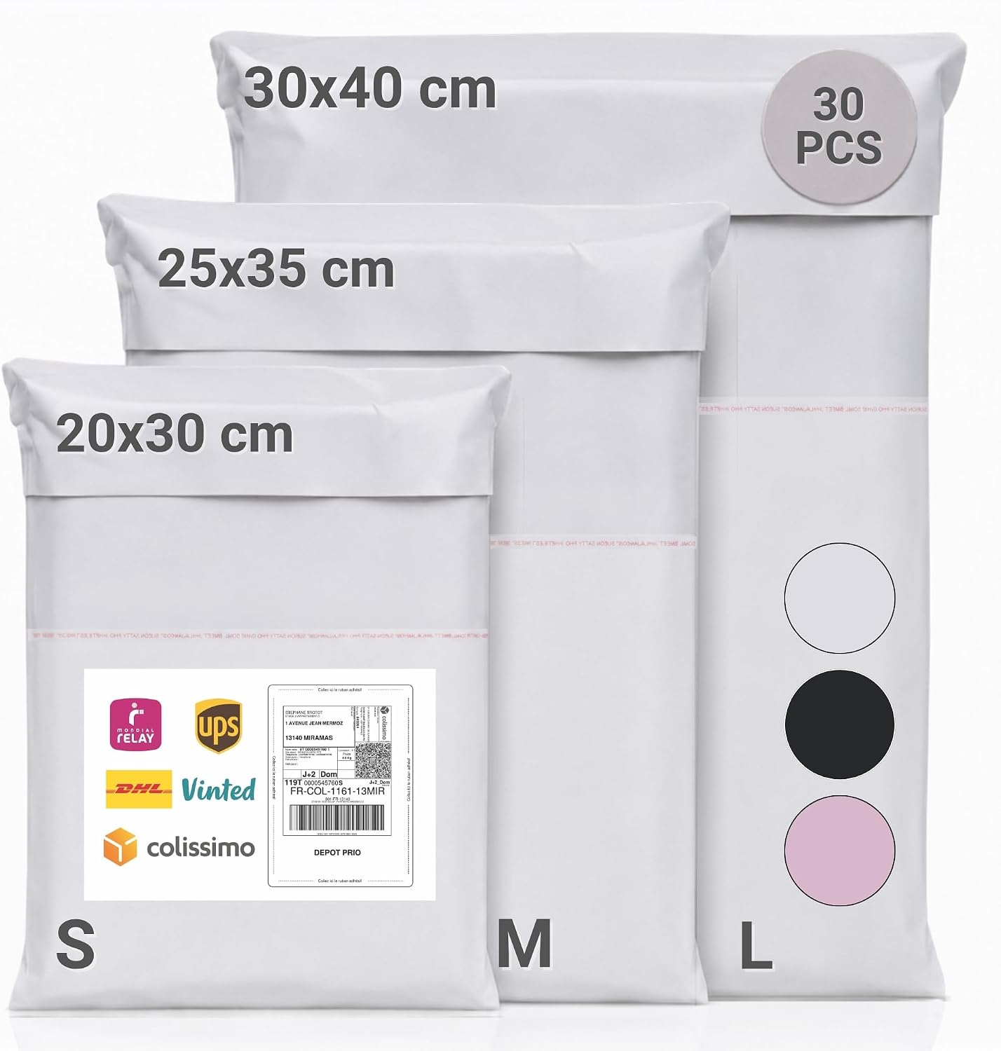 Zenacasa - 30 Pochette Envoie Colis Vinted, Tailles S/M/L — Enveloppe Plastique Résistante et Imperméable