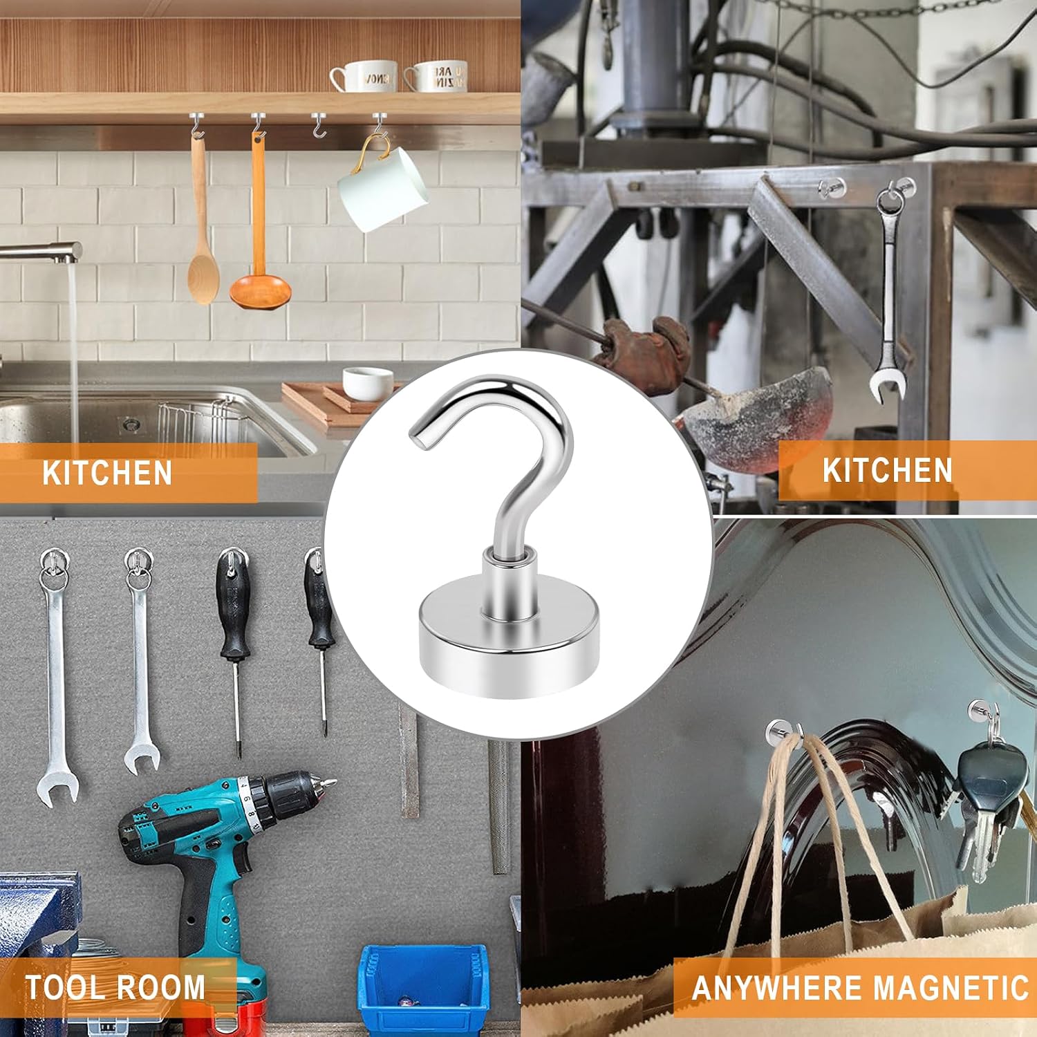 Thumbnail 6 de MIKEDE 15-Piece Magnetic Hooks, Silver Alloy Steel, Rust-Resistant