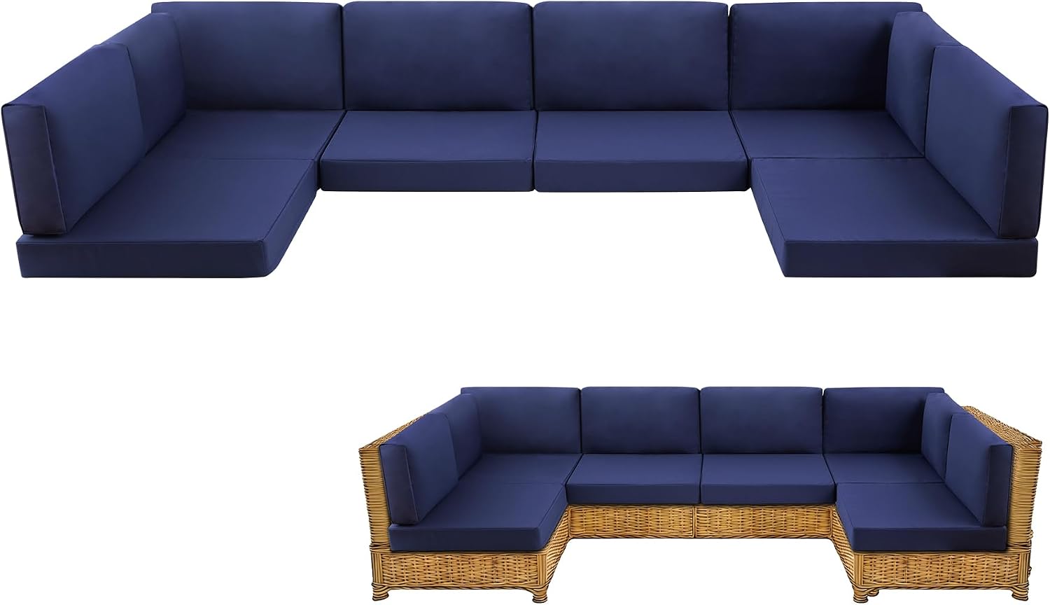 Detalle de MuaMelop 14PCS-NavyBlue 14-Piece Patio Sectional Cushion Set, Water-Resistant
