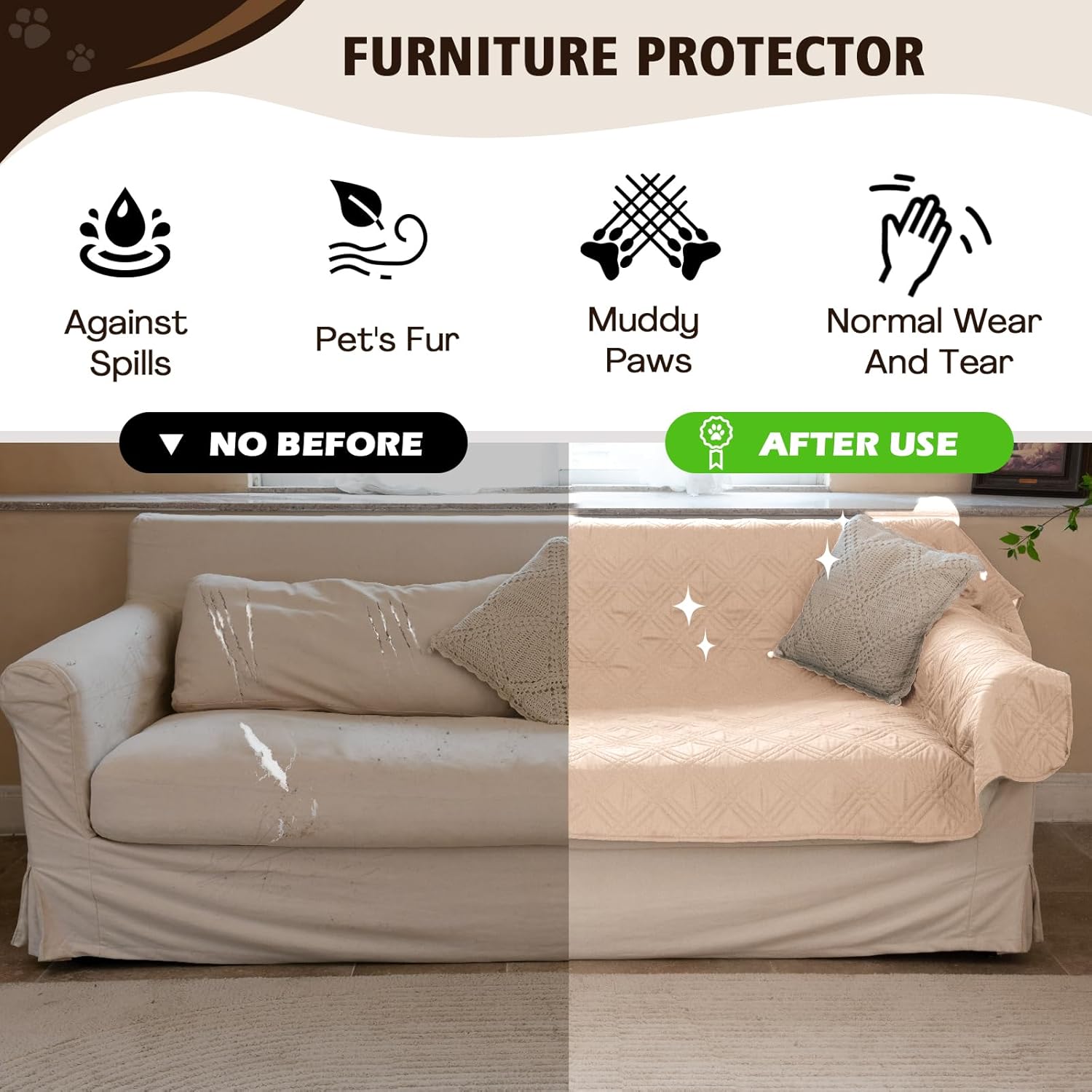 Thumbnail 4 de Waterproof Dog Bed Covers for Couch Protection – Water-Resistant Anti-Slip Soft Dog Pet Blanket (137x208cm, Brown)