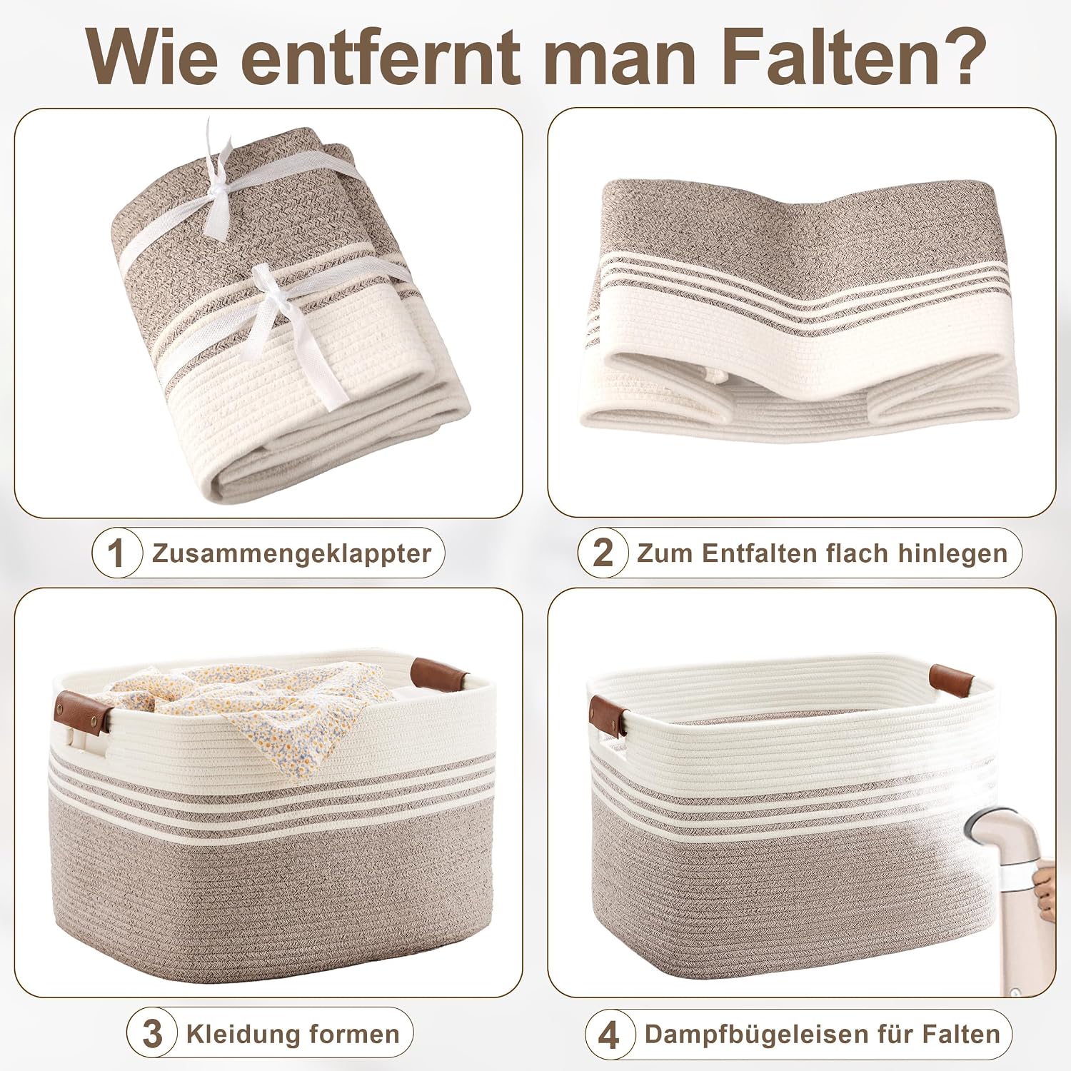 Thumbnail 5 de Wäschekorb Geflochten Klein aus Baumwollseil 45L