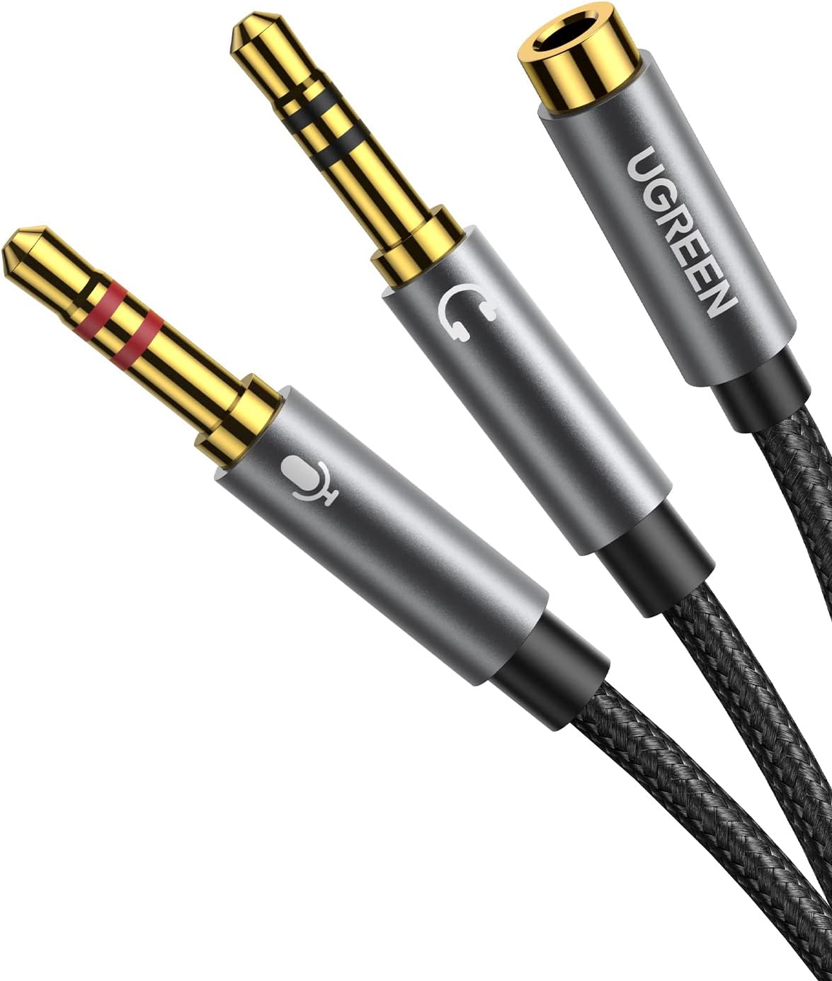 Detalle de UGREEN Y-splitterkabel voor headset en microfoon, CTIA, 20 cm, nylon