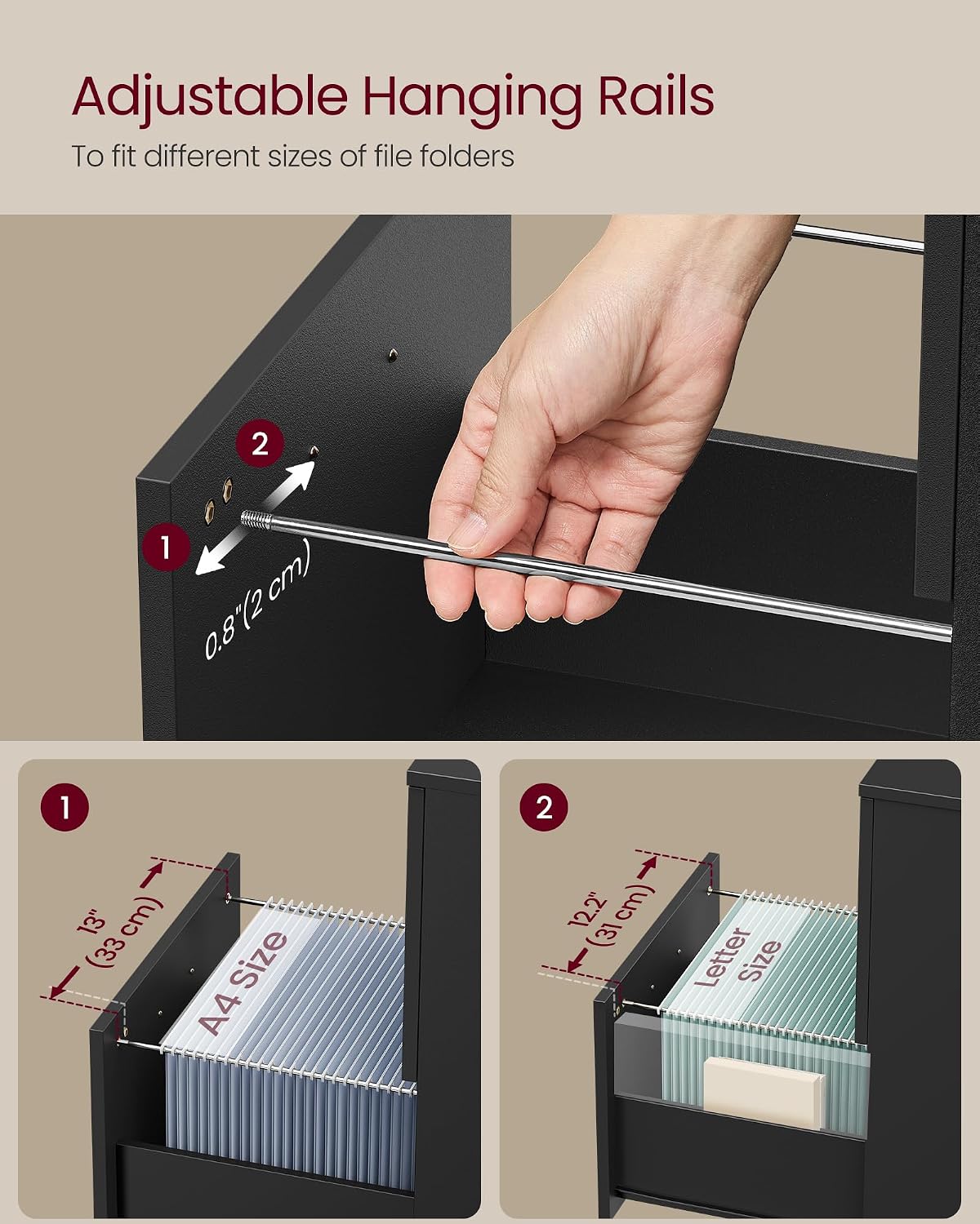 Thumbnail 5 de VASAGLE UOFC040B16 2-Drawer Rolling File Cabinet 15.7ร16.5ร27.6 in ๐