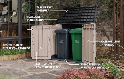 Detalle de Keter Sio Midi: Cobertizo de jardín exterior 880 L, 132 x 71,5 x 113,5 cm