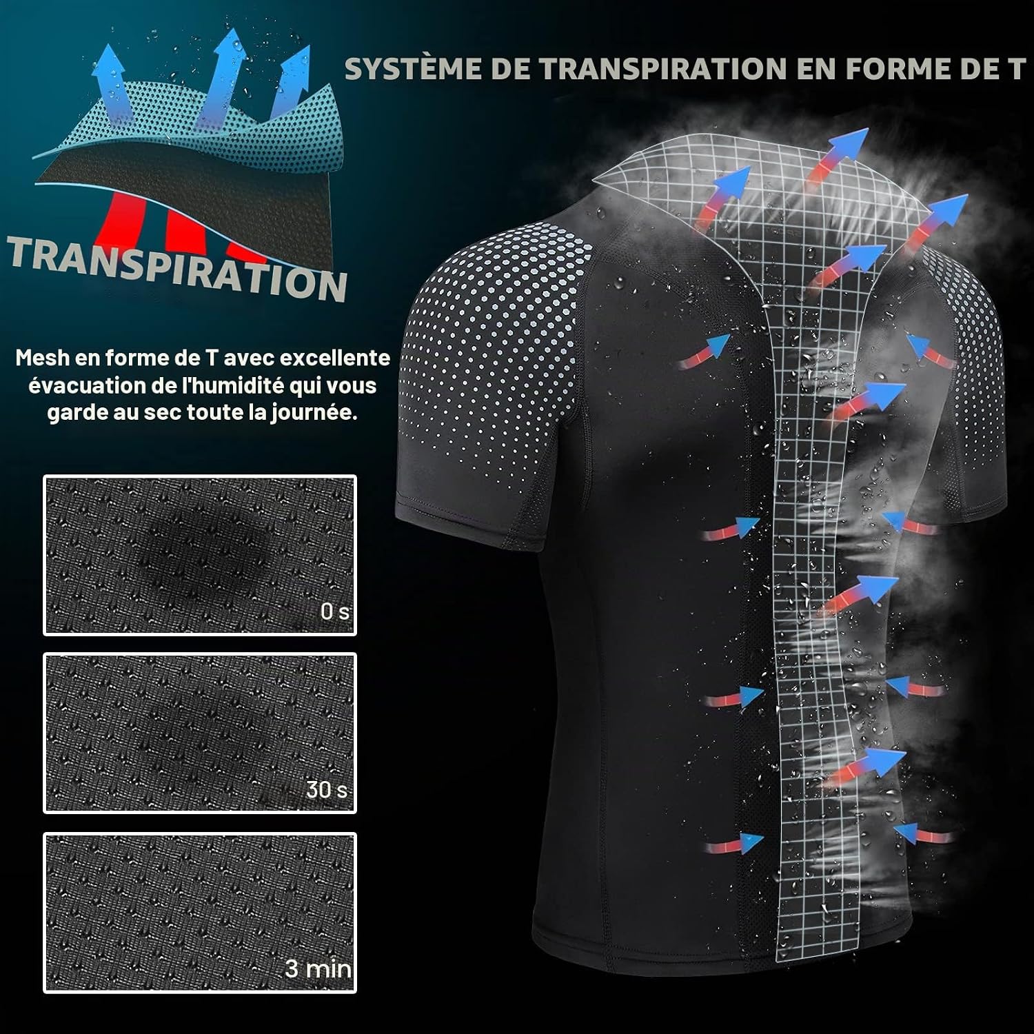 Thumbnail 6 de AMZSPORT Top Compression Hommes - Manches Courtes, T-Shirt Running & Gym