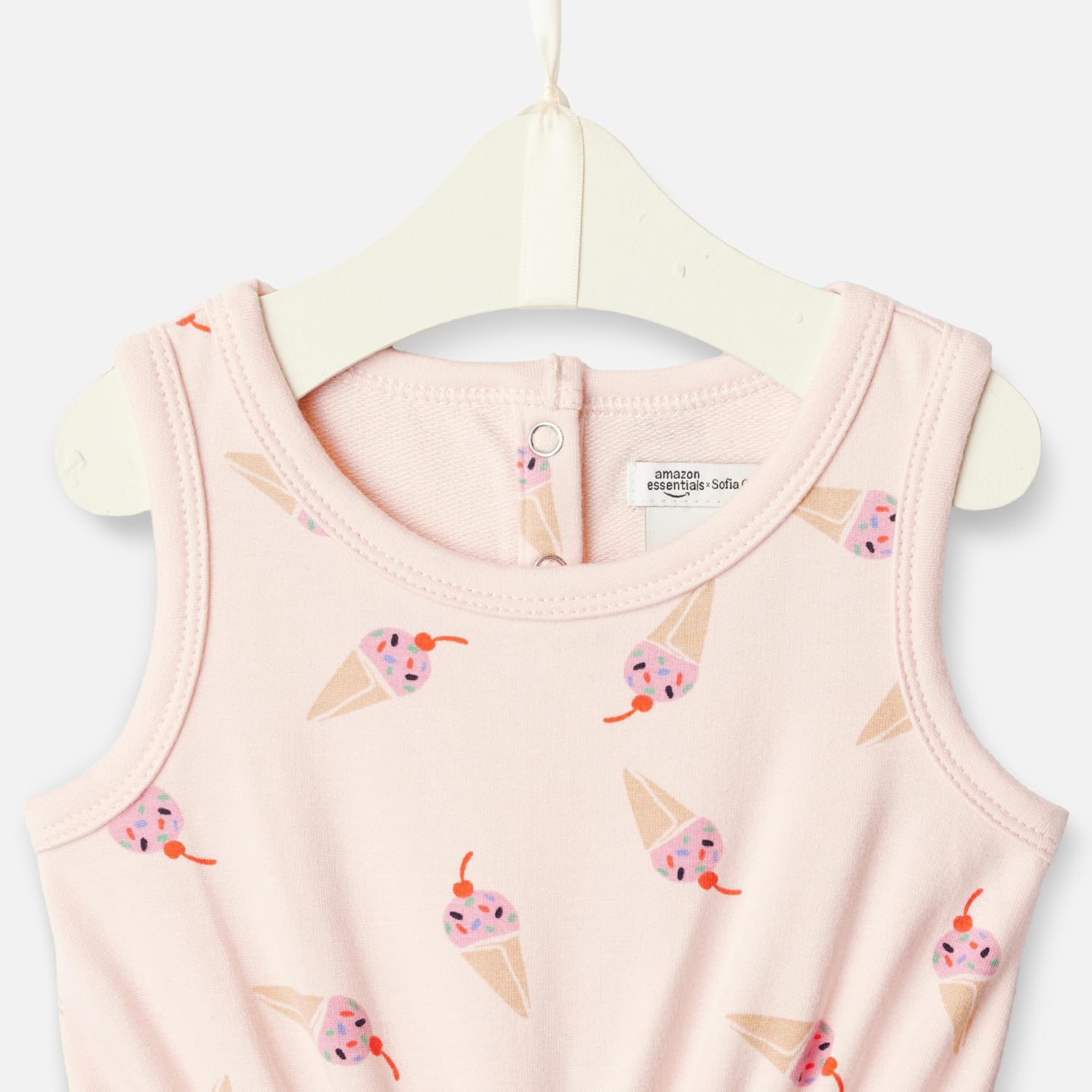 Detalle de Amazon Essentials x Sofia Grainge Baby Girls' Lightweight French Terry Sleeveless Shorts Romper