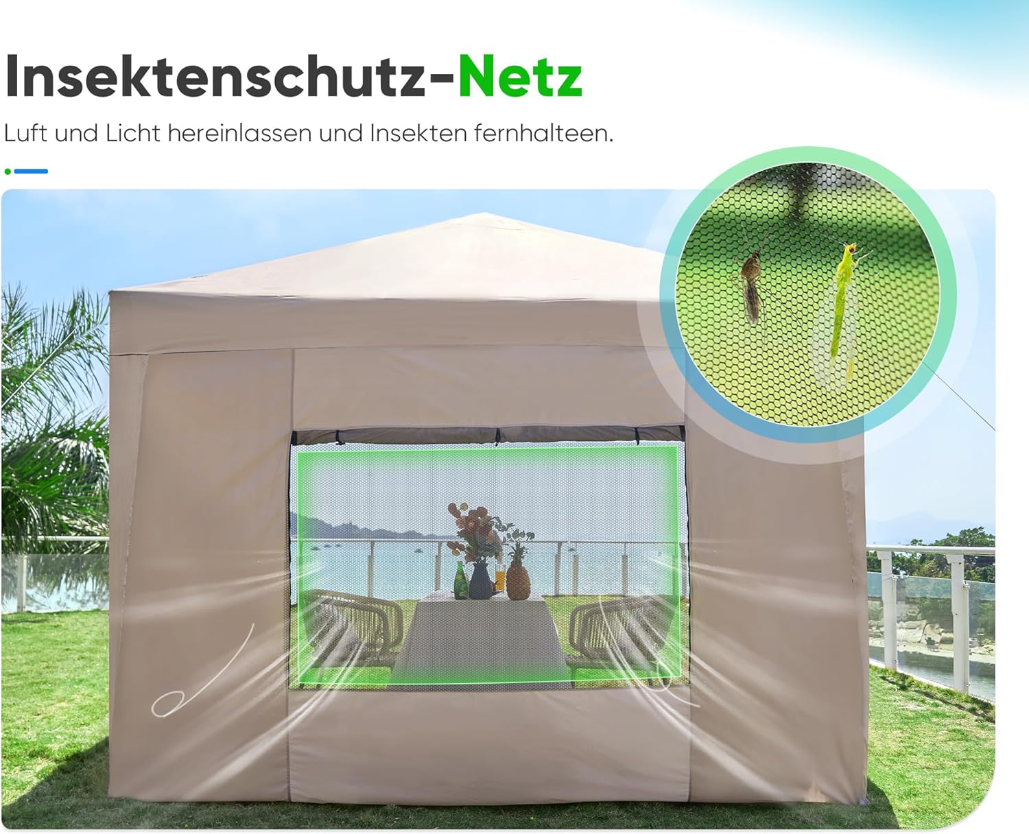 Detalle de Quictent Faltpavillon 3x3m mit 4 Seitenwänden – wasserdicht, winterfest, inkl. Sandsäcke und Tragetasche (Beige)