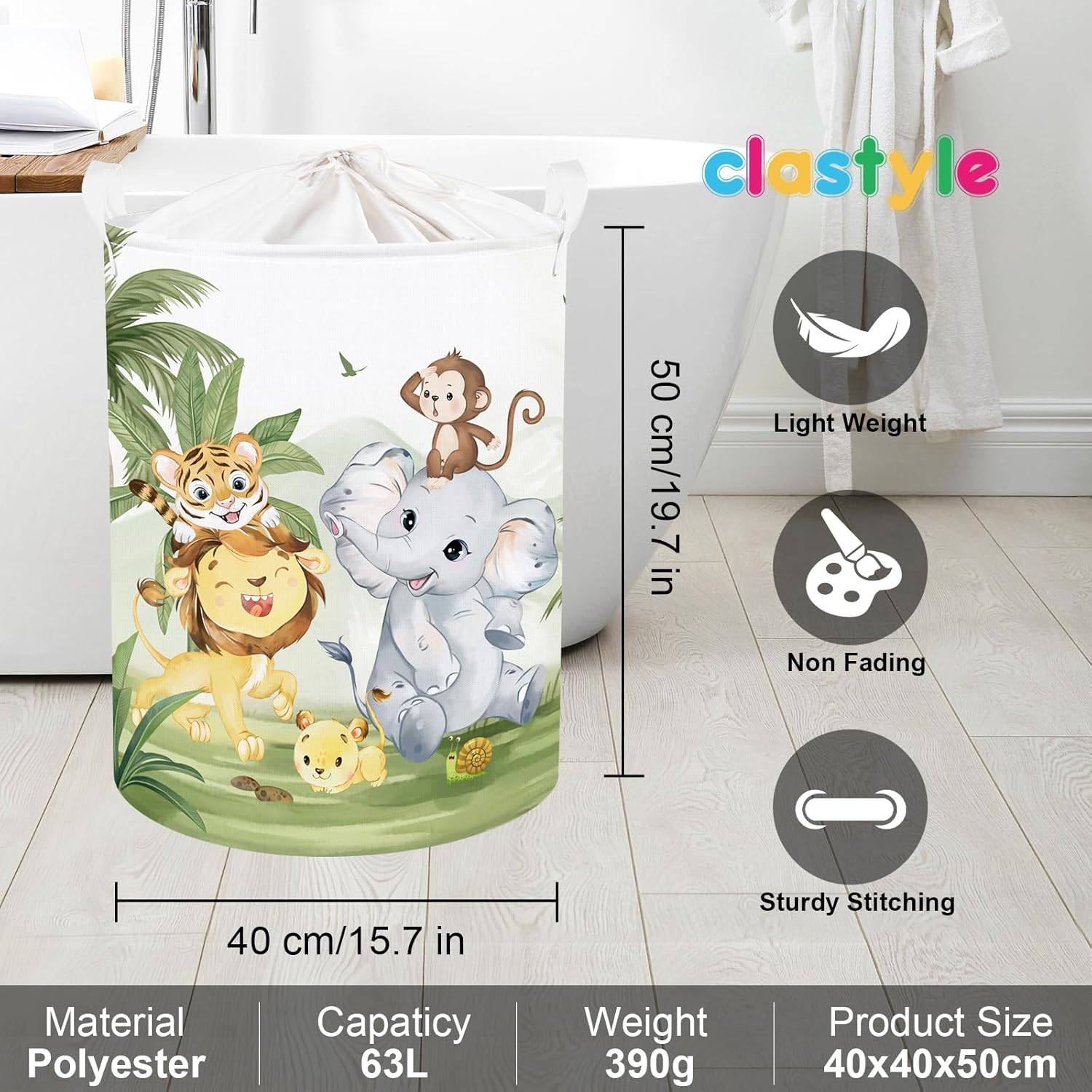 Thumbnail 5 de Clastyle Tropical Animal Baby Laundry Hamper, collapsible kids storage basket (40x50 cm)