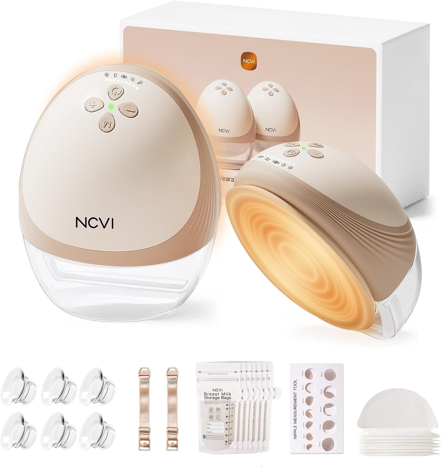 NCVI AM8161 Wearable Heated Breast Pump with 360° Heat and Adjustable Suction