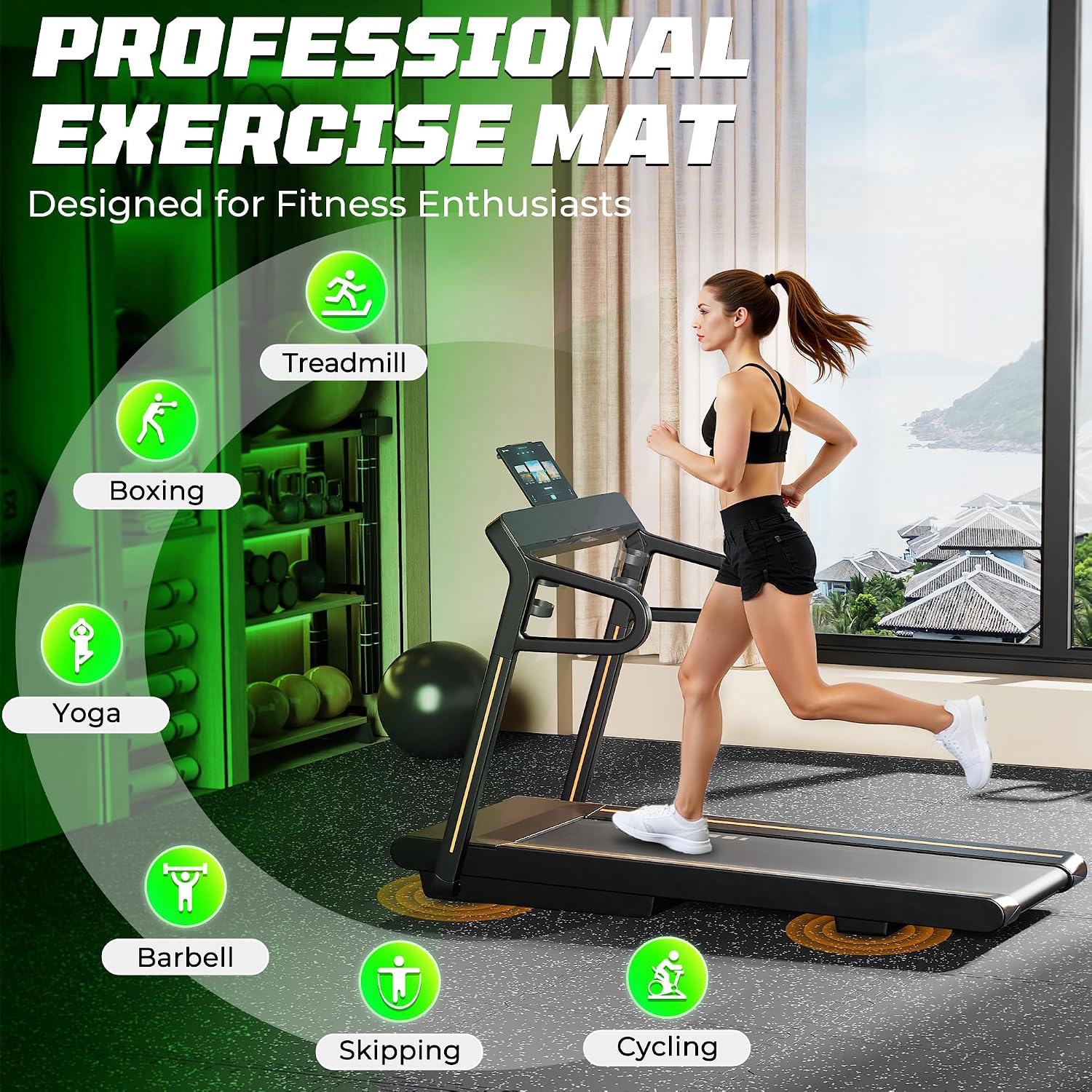 Detalle de PRAISUN 0.56" Rubber Top Gym Flooring — Heavy-Duty Interlocking Mats (24" x 24", 48 Sq Ft, Black/Grey)