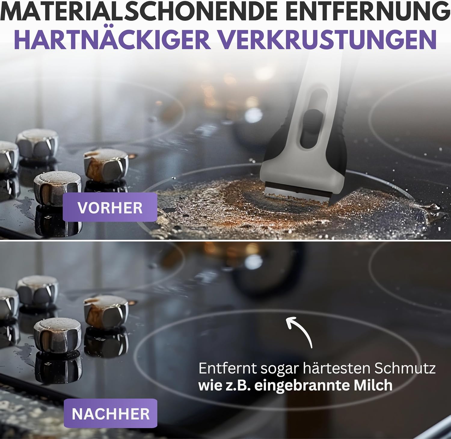 Detalle de Filzada Küchenschaber Grau – Glas-Keramik-Spezialschaber mit 15 Klingen