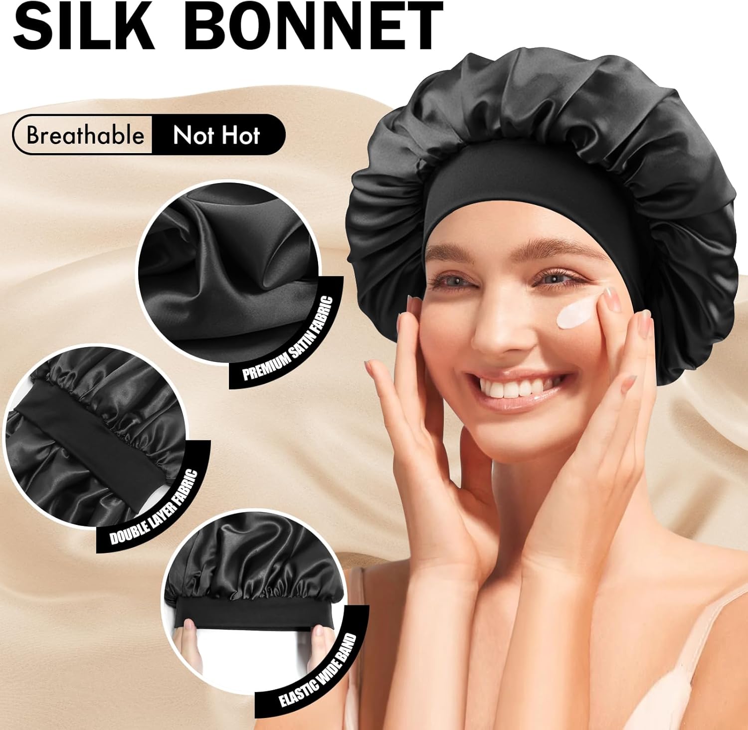 Detalle de Doitory Satin Silk Bonnet for Sleeping