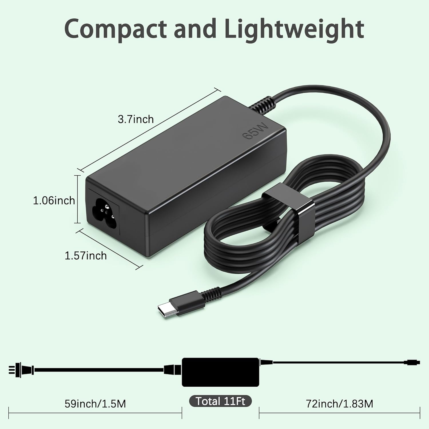 Thumbnail 3 de heesky 65W USB-C Chromebook Charger (Type C) for HP, Acer, ASUS, Dell, Lenovo, Samsung, and Google Laptops