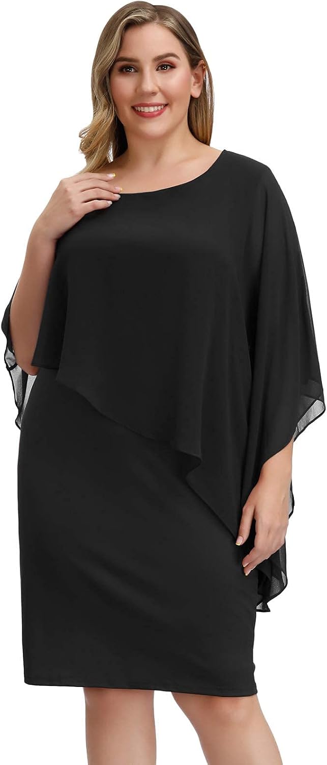 Detalle 2 de Chiffon Cocktailkleid mit Cape US 12, Hanna Nikole