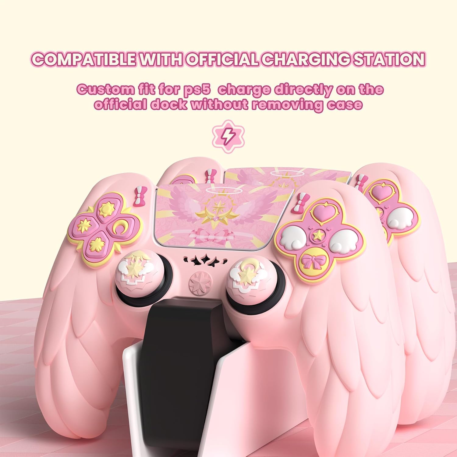 Detalle de PlayVital Magic Wings Protective Silicone Cover Skin for PS5 Controller (Pink)