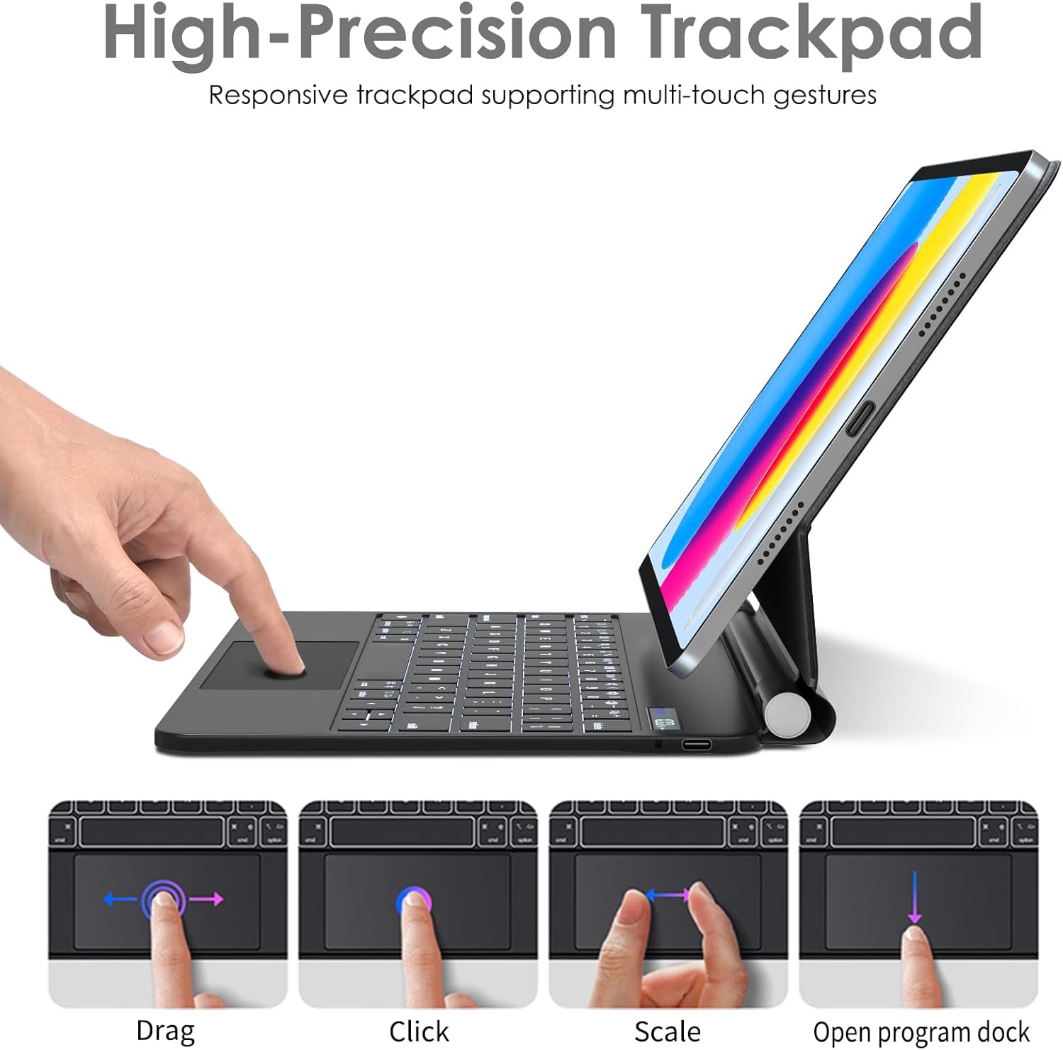Detalle de TECHGEAR Floating Keyboard Case for iPad A16 11" (2025) & iPad 10.9" (10th Gen 2022): Magnetic Cantilever Stand, Multi-Touch Trackpad & 7-Colour Backlight