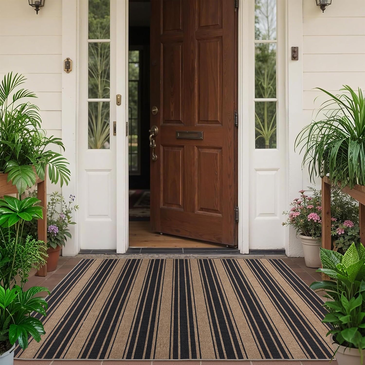 Detalle de Zeeinx Modern Easy Jute Striped Area Rug, 3' x 5', Washable Indoor/Outdoor