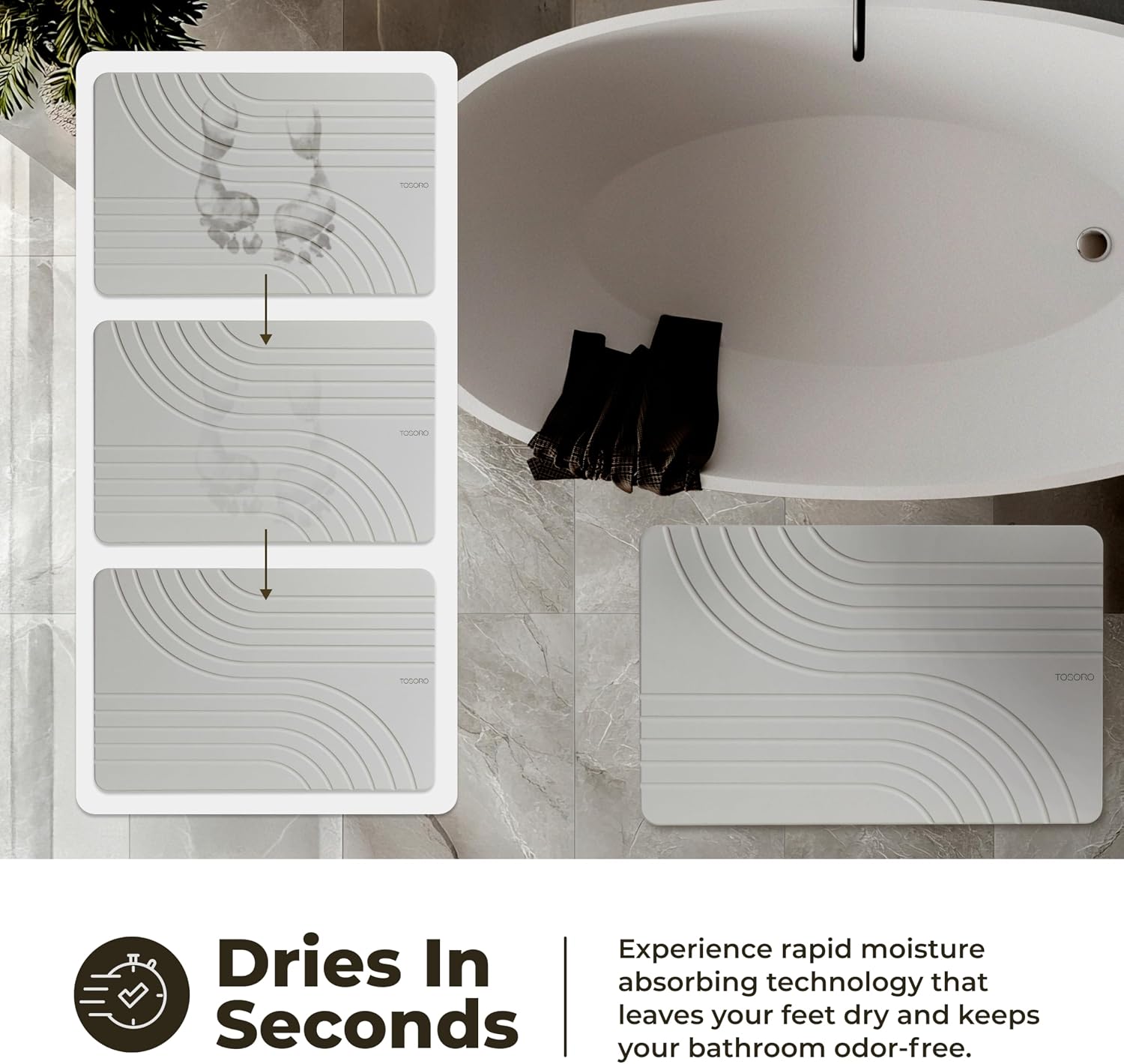 Detalle de TOSORO Stone Bath Mat 23.5 x 15