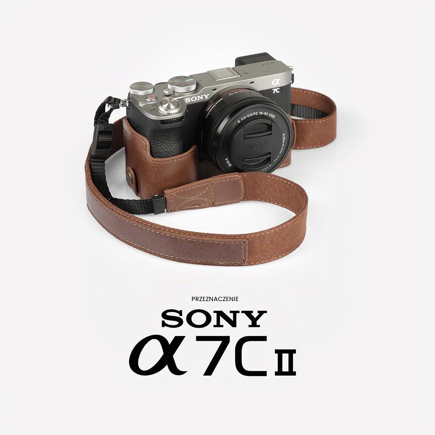 Detalle de MegaGear etui na aparat Sony Alpha a7C II z prawdziwej skóry, brązowe